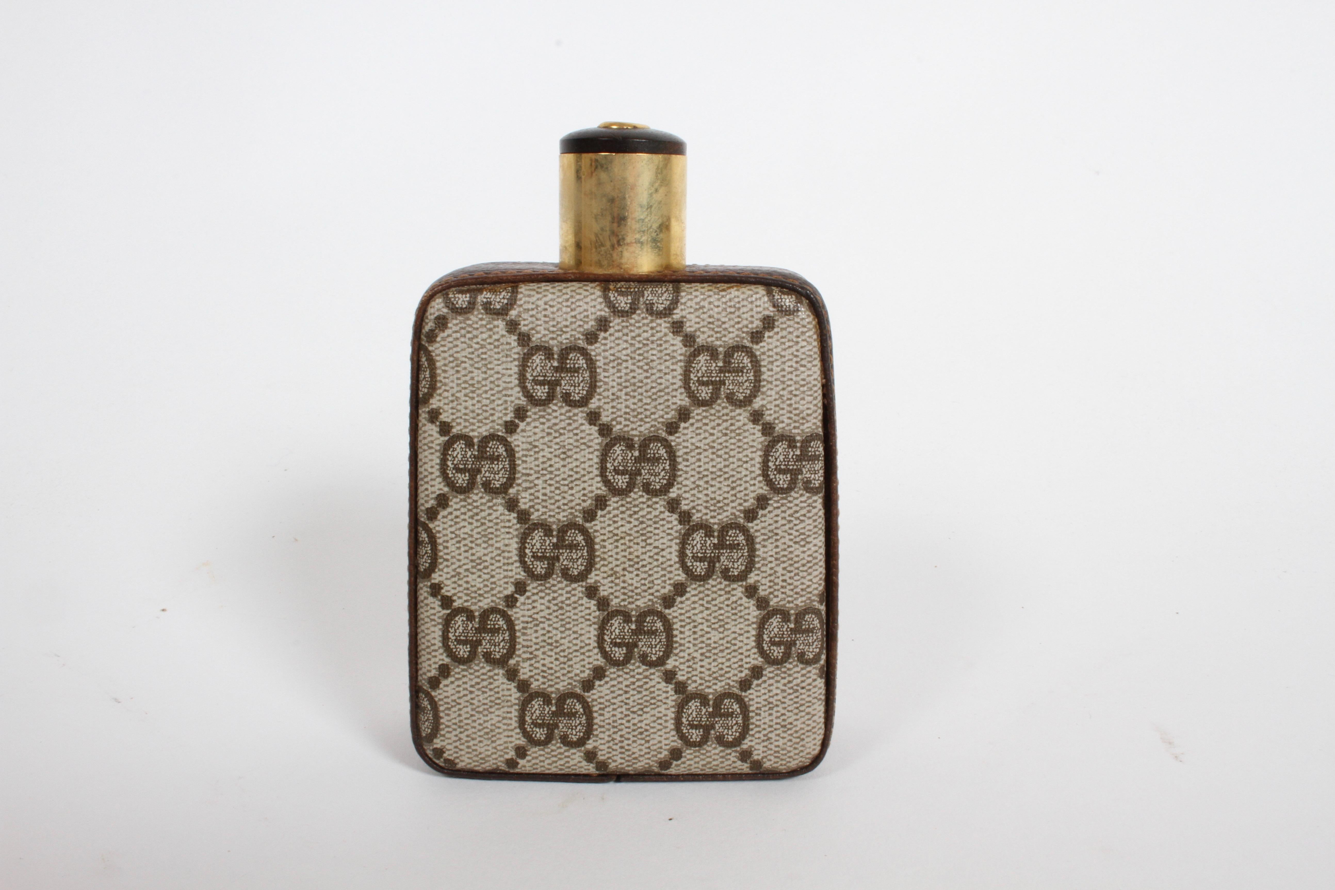 Embossed Classic 1980s Gucci Brown Double G Monogram Bar Flask, Rare
