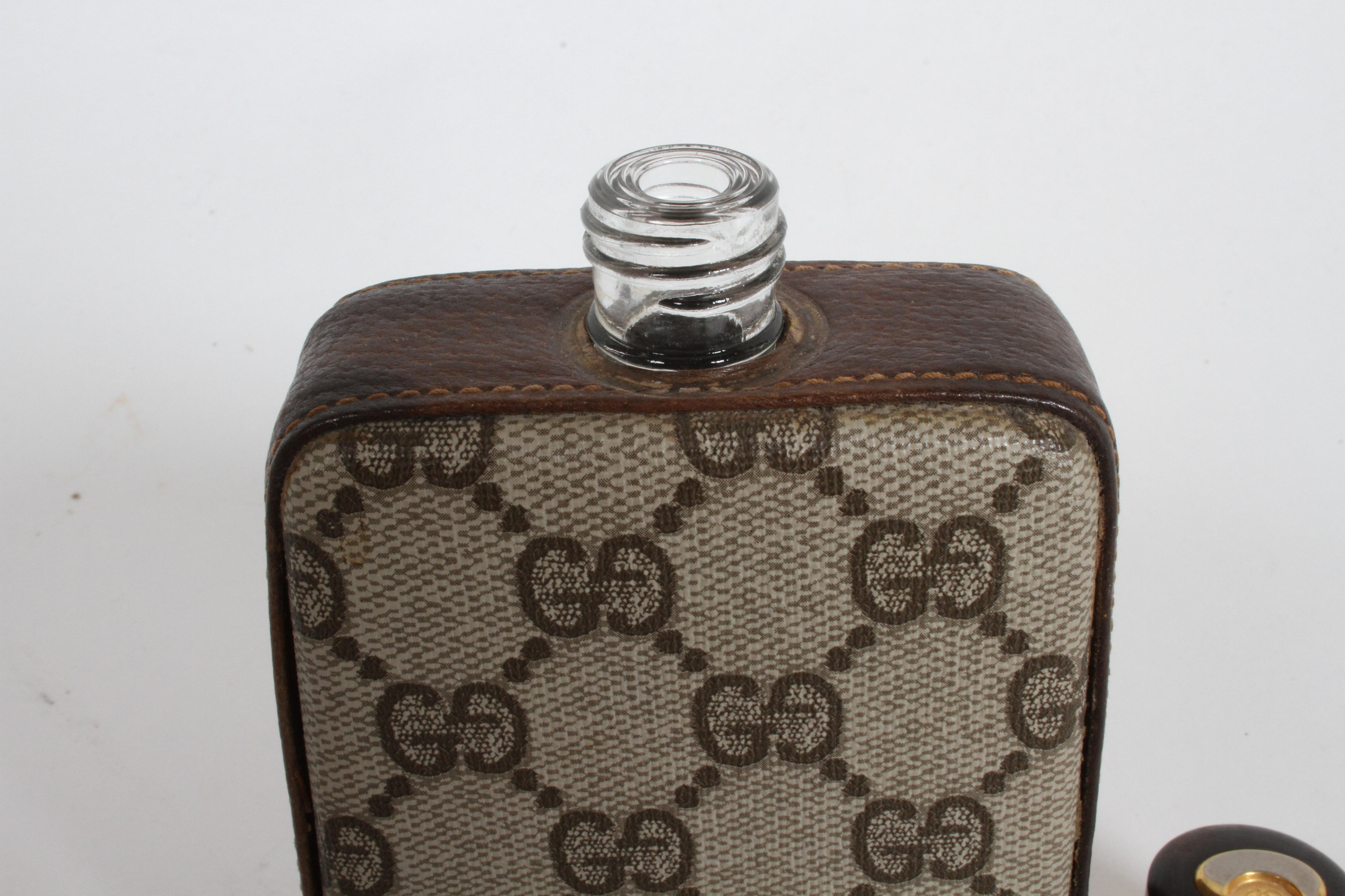 Late 20th Century Classic 1980s Gucci Brown Double G Monogram Bar Flask, Rare