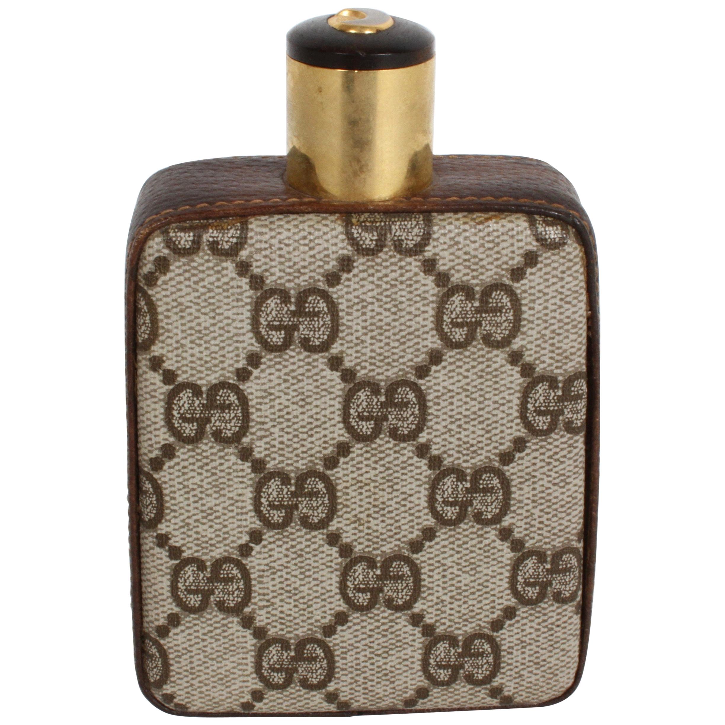 Classic 1980s Gucci Brown Double G Monogram Bar Flask, Rare