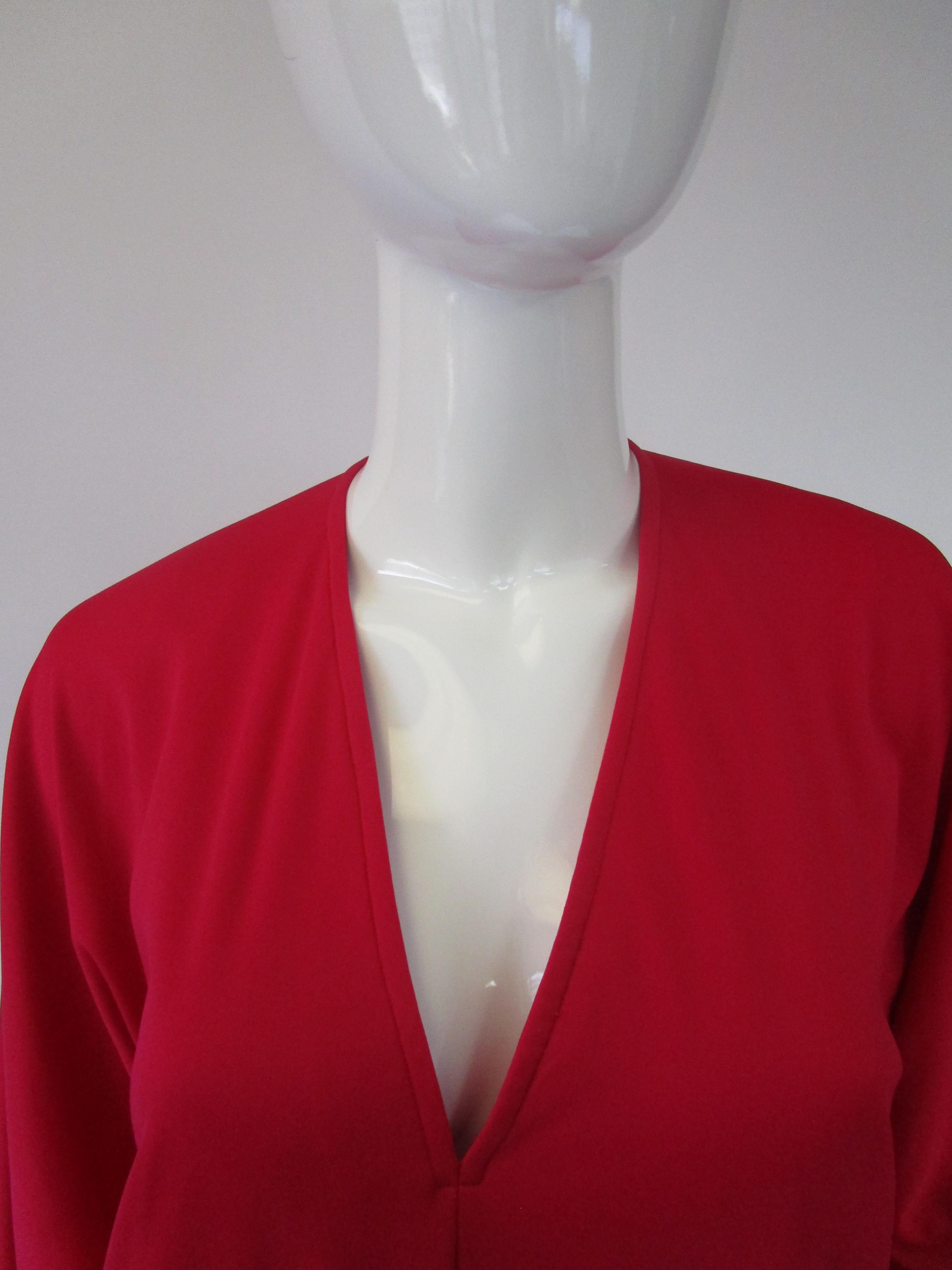 Classic 1980’s Halston Red Jersey Caftan / Maxi Dress  In Good Condition For Sale In Houston, TX