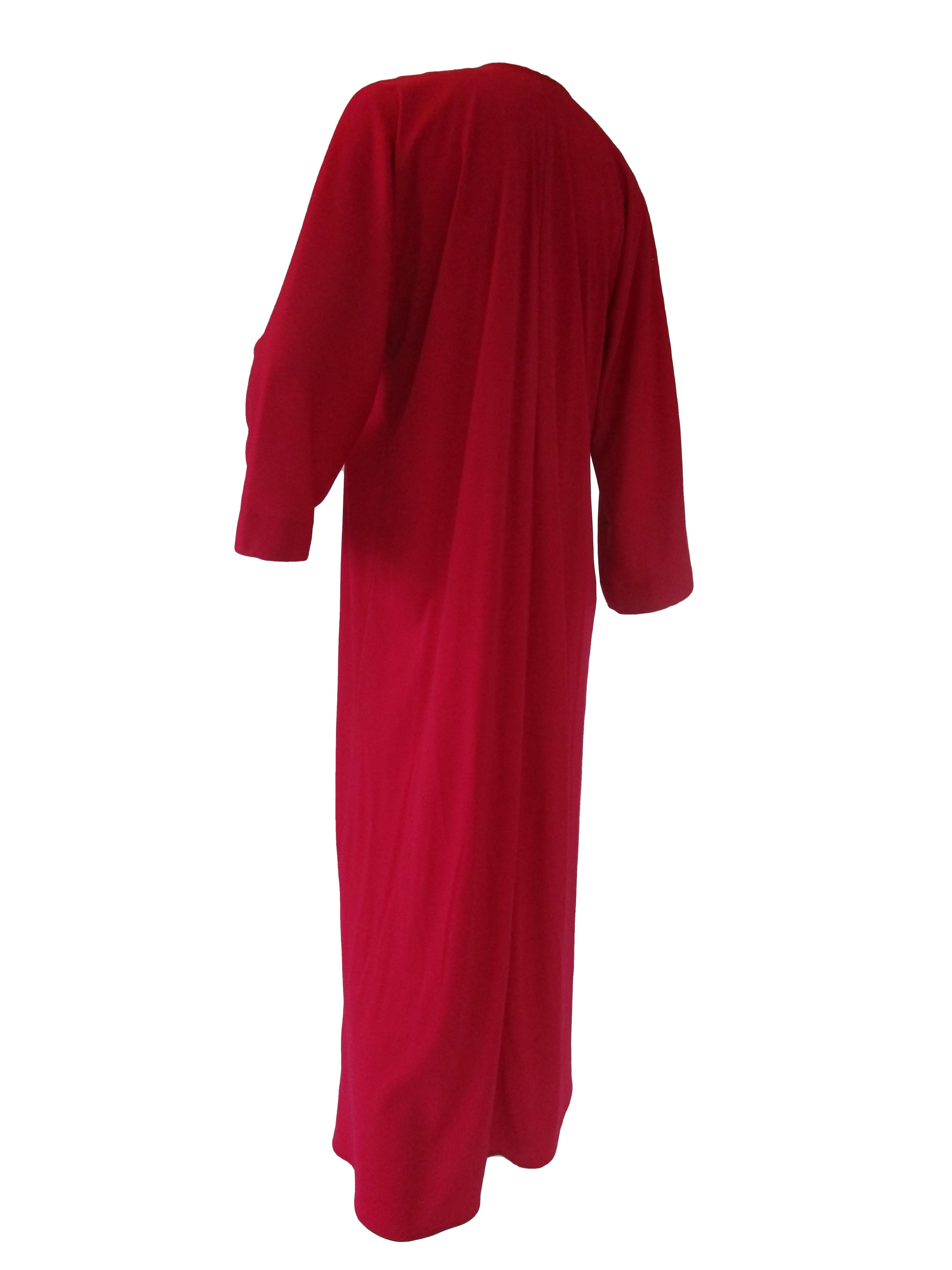 Classic 1980’s Halston Red Jersey Caftan / Maxi Dress  For Sale 1