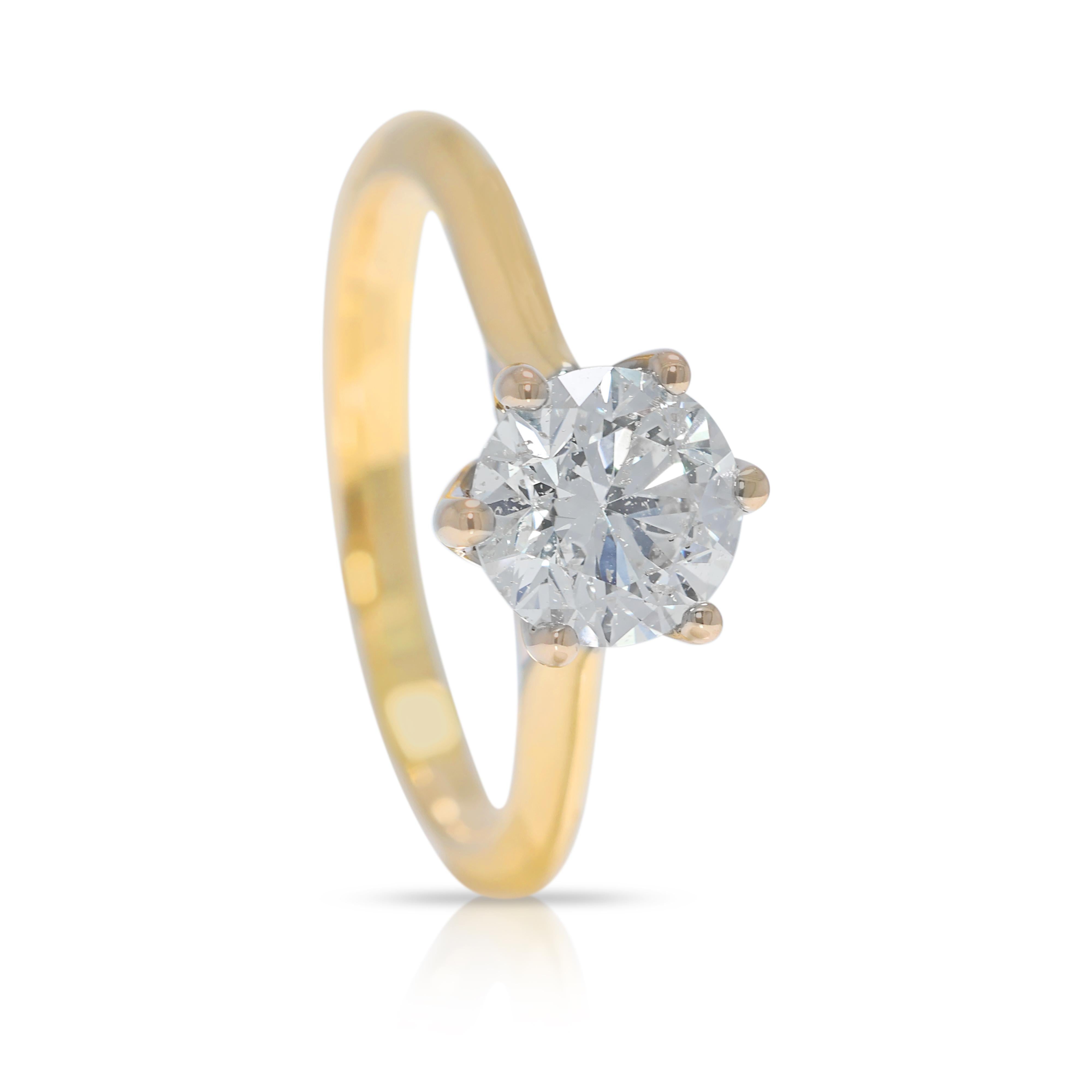 Classic 1ct Natural Diamond Solitaire Ring in 18K Yellow Gold For Sale 1