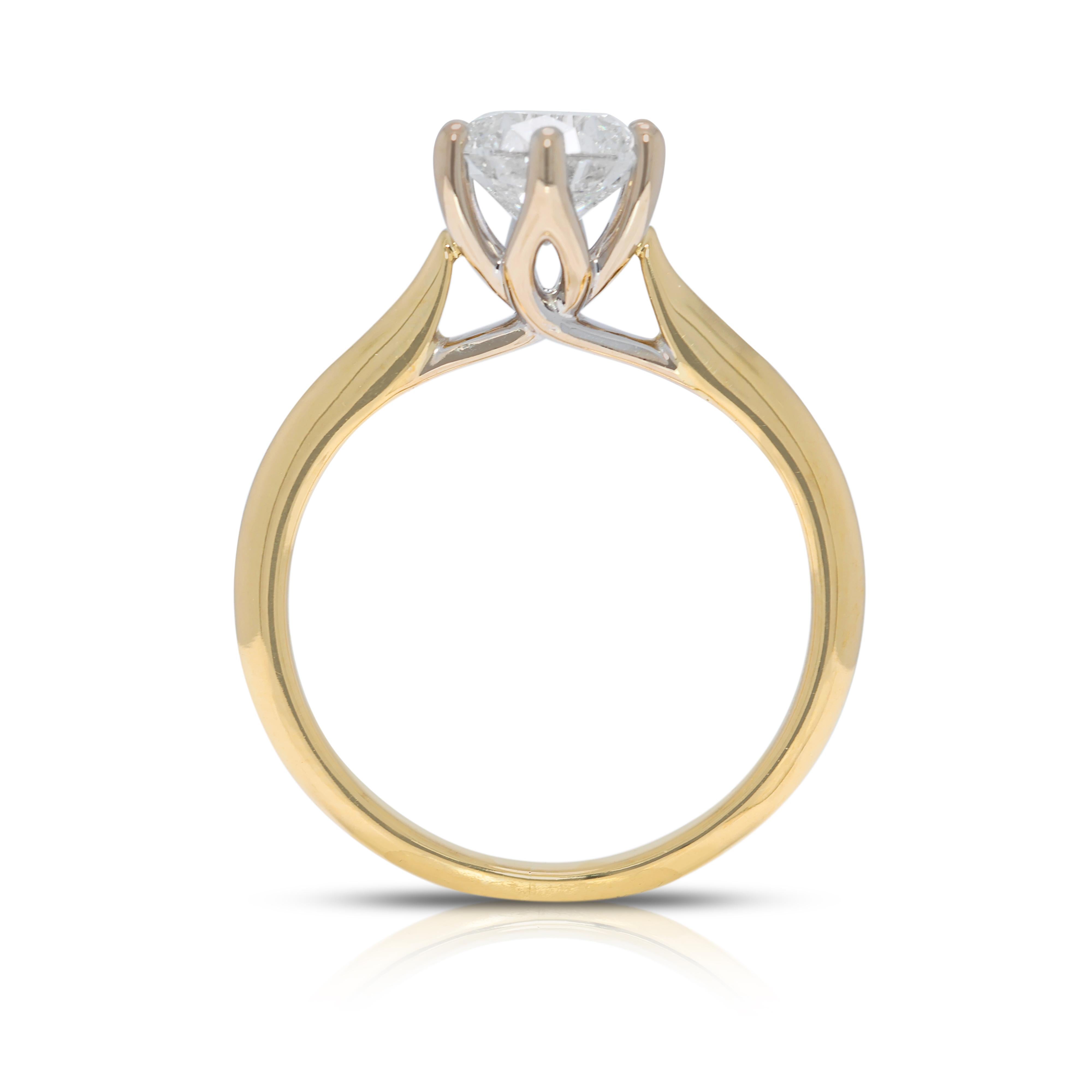 Classic 1ct Natural Diamond Solitaire Ring in 18K Yellow Gold For Sale 2