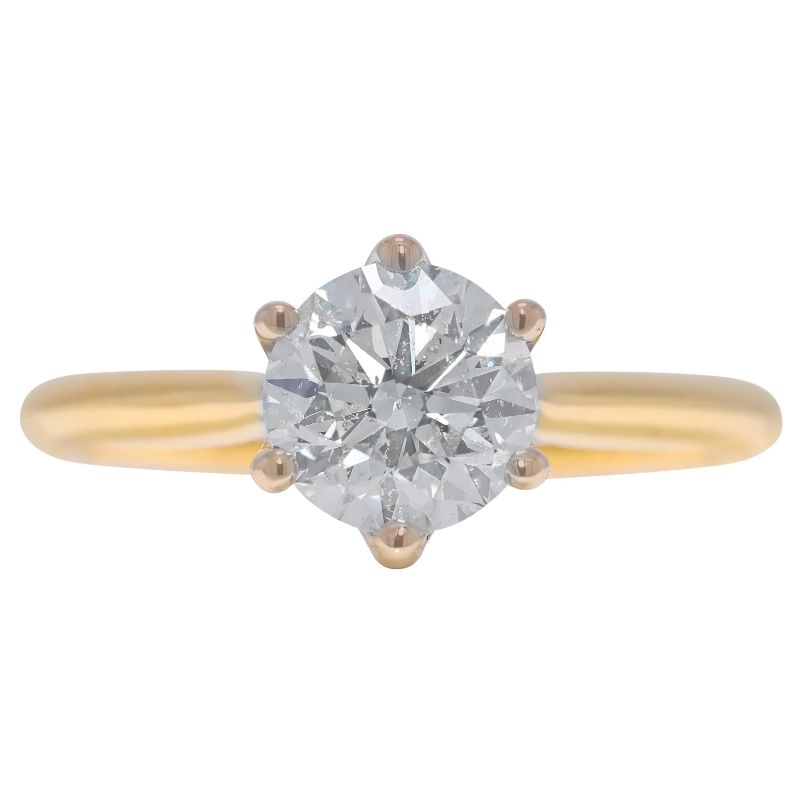 Classic 1ct Natural Diamond Solitaire Ring in 18K Yellow Gold
