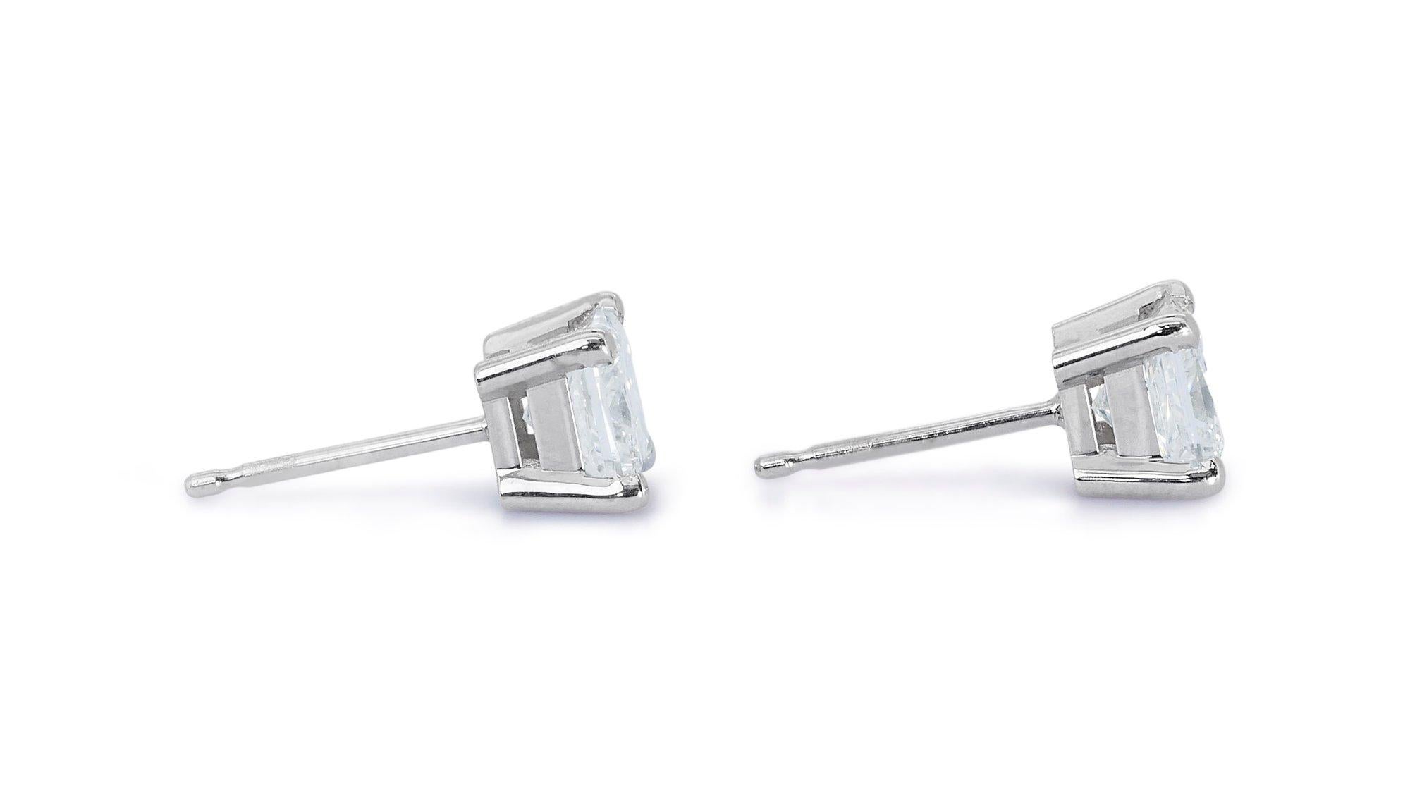 Classic 2.00ct Diamond Stud Earrings in 18k White Gold - GIA Certified For Sale 1
