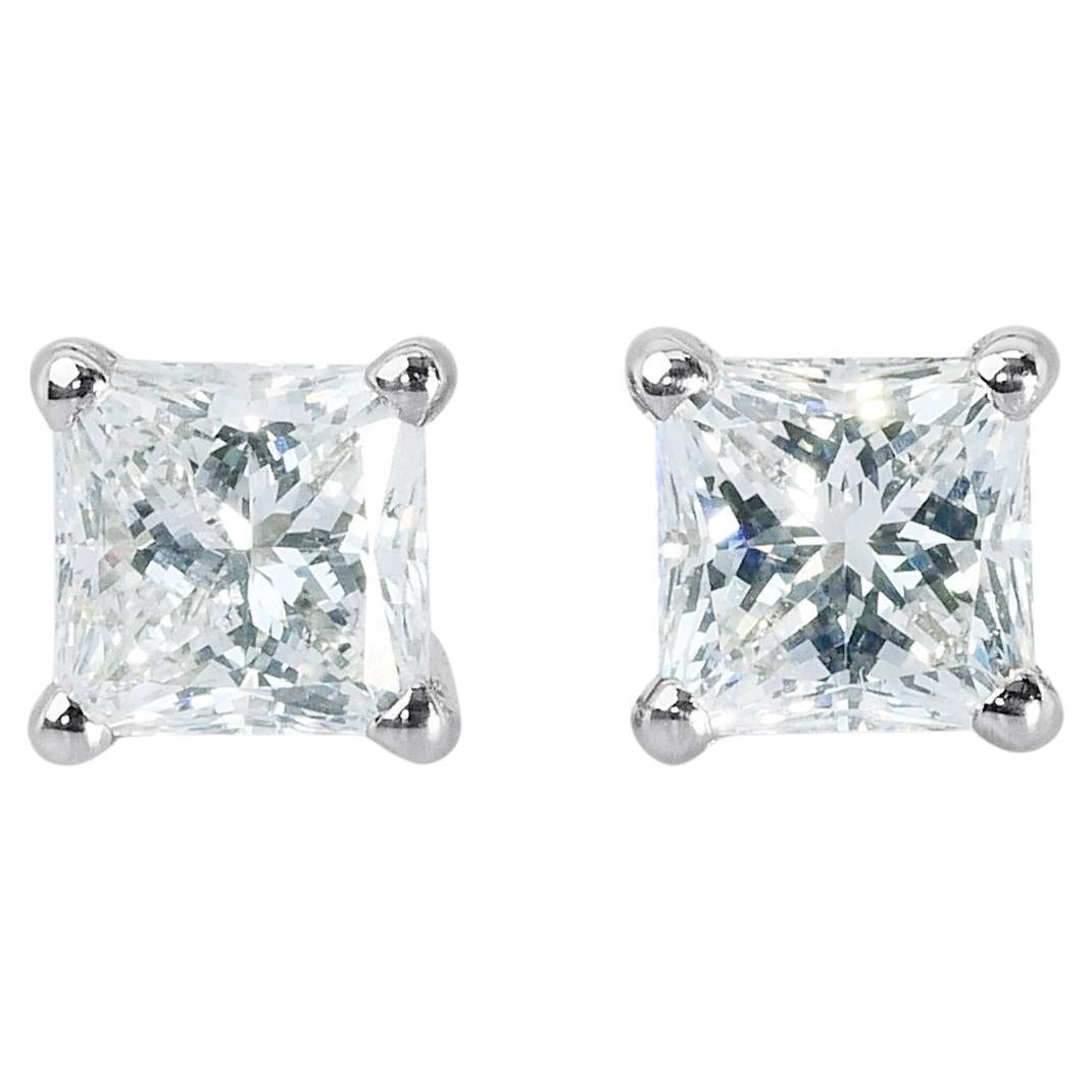 Classic 2.00ct Diamond Stud Earrings in 18k White Gold - GIA Certified For Sale