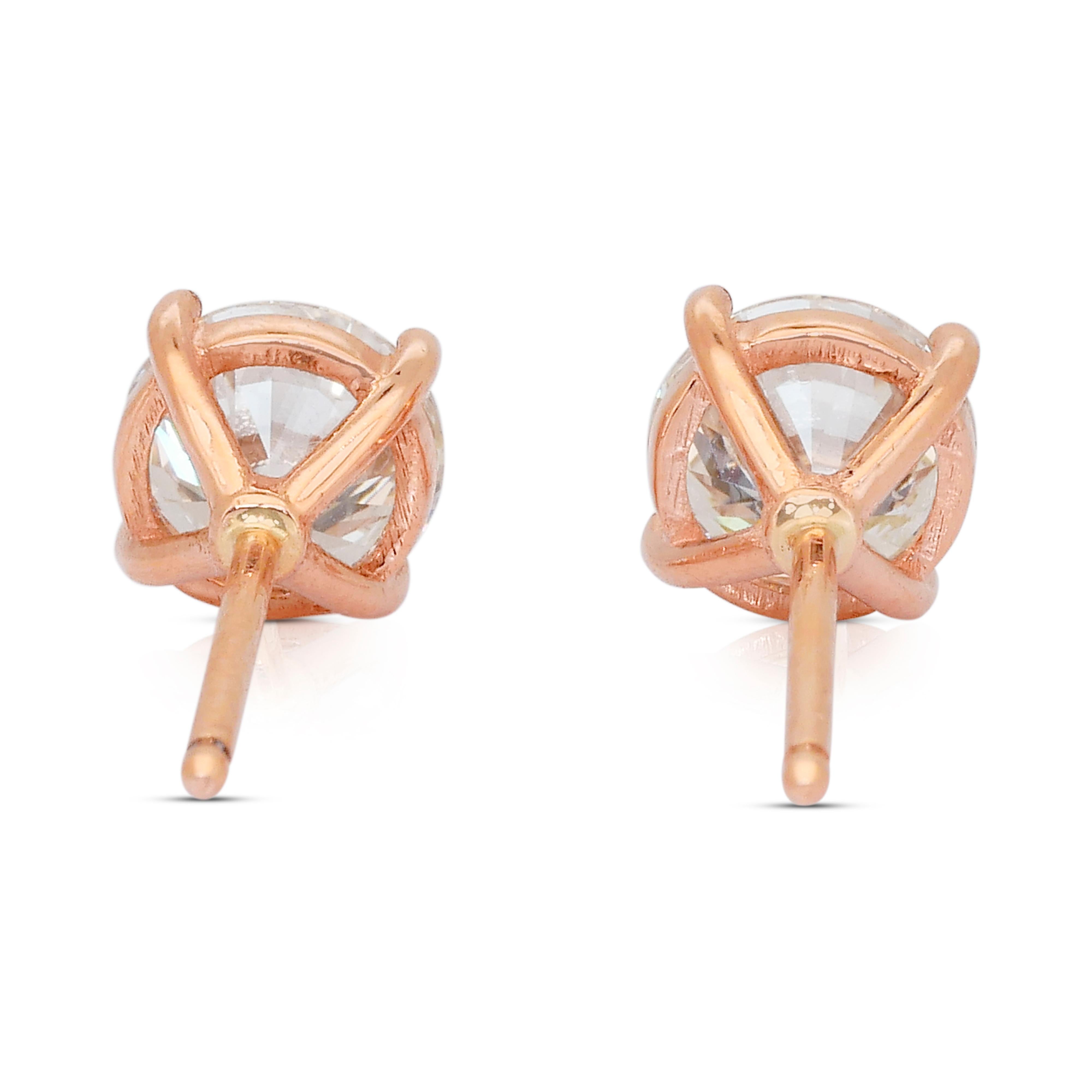 Orecchini classici con diamanti da 2,01 carati in oro rosa 18 carati - certificati IGI in vendita 3