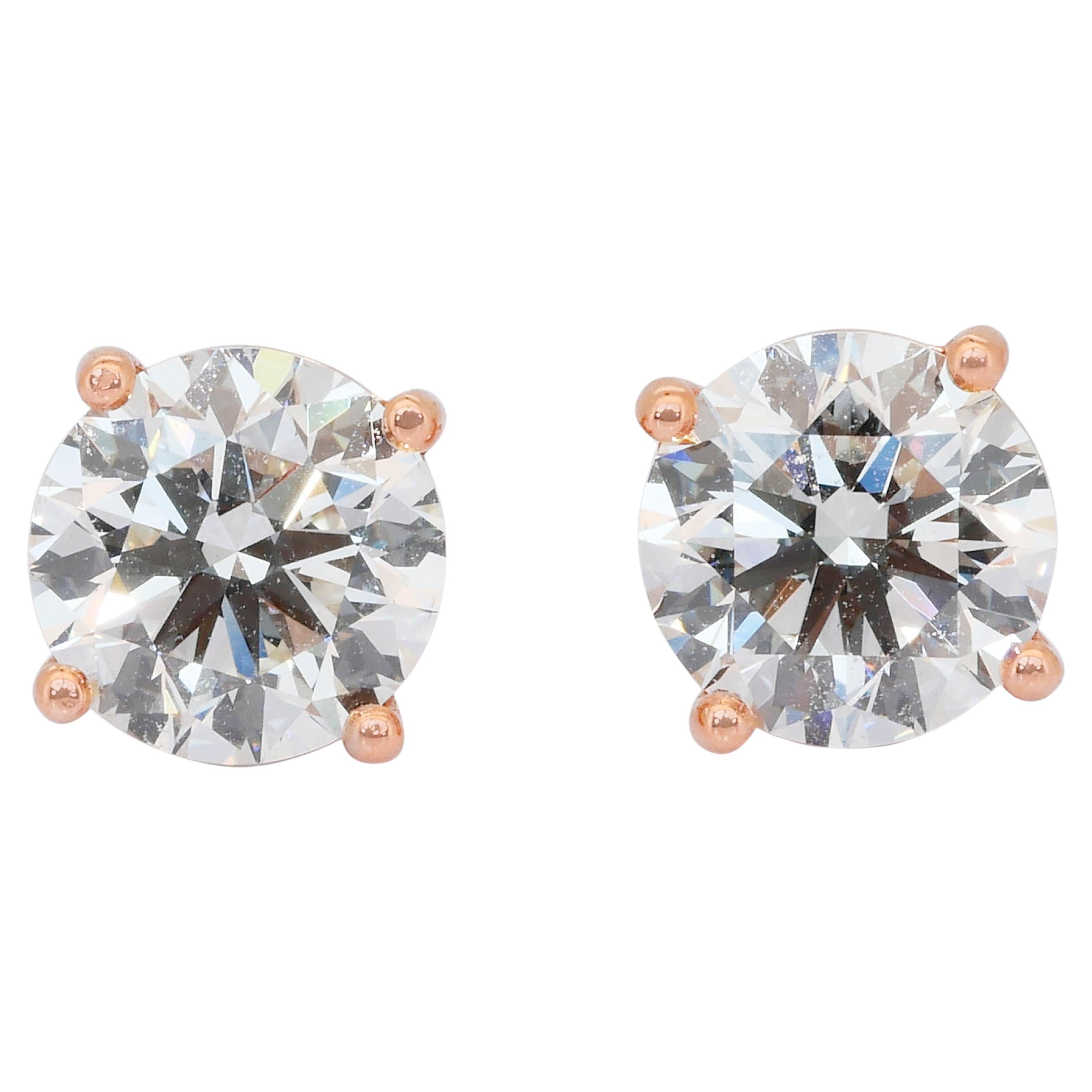 Orecchini classici con diamanti da 2,01 carati in oro rosa 18 carati - certificati IGI