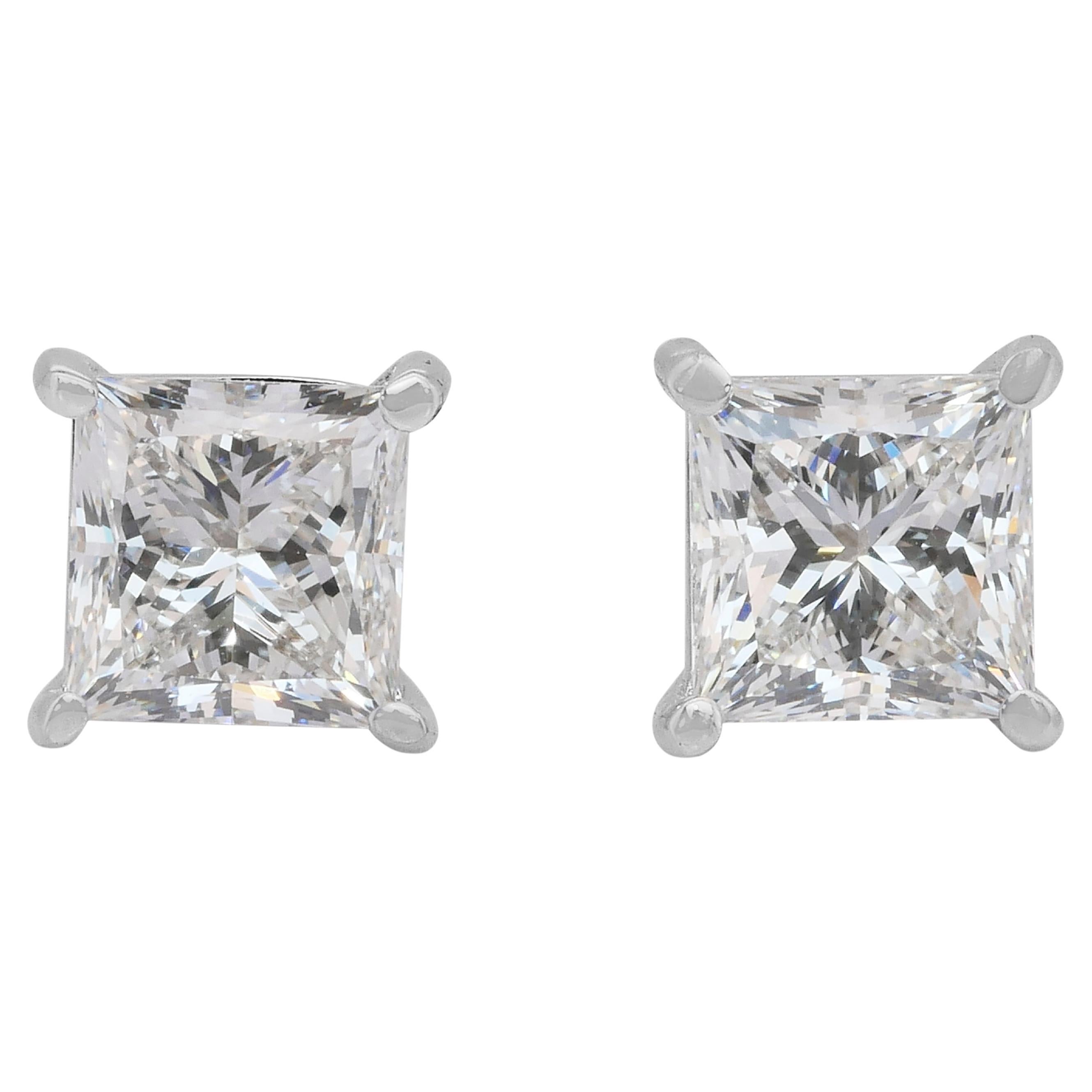 Orecchini classici con diamanti da 2,01 carati in oro bianco 18 carati - certificati IGI