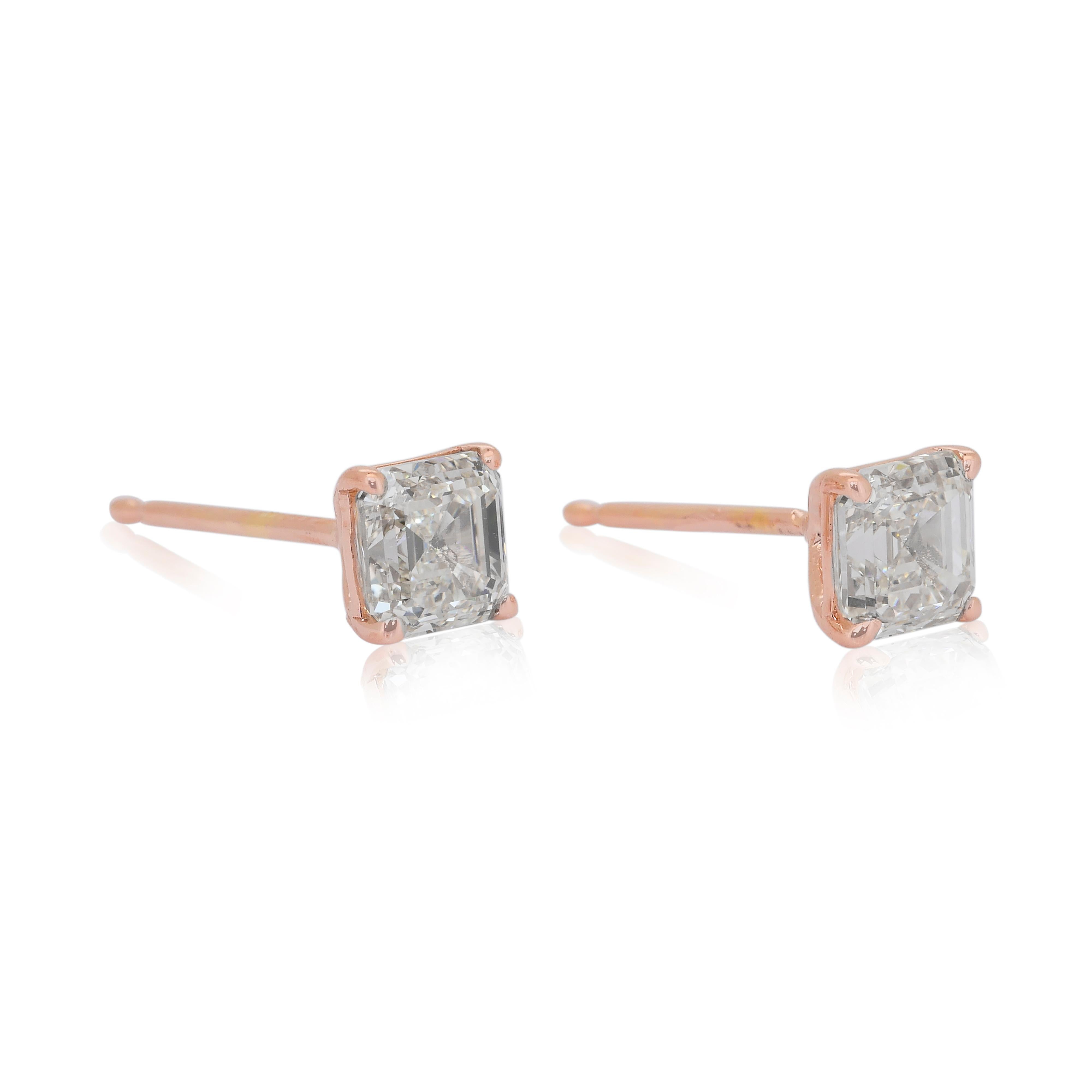 Women's Classic 2.03ct Diamonds Stud Earrings in 18k Rose Gold - IGI Certified For Sale