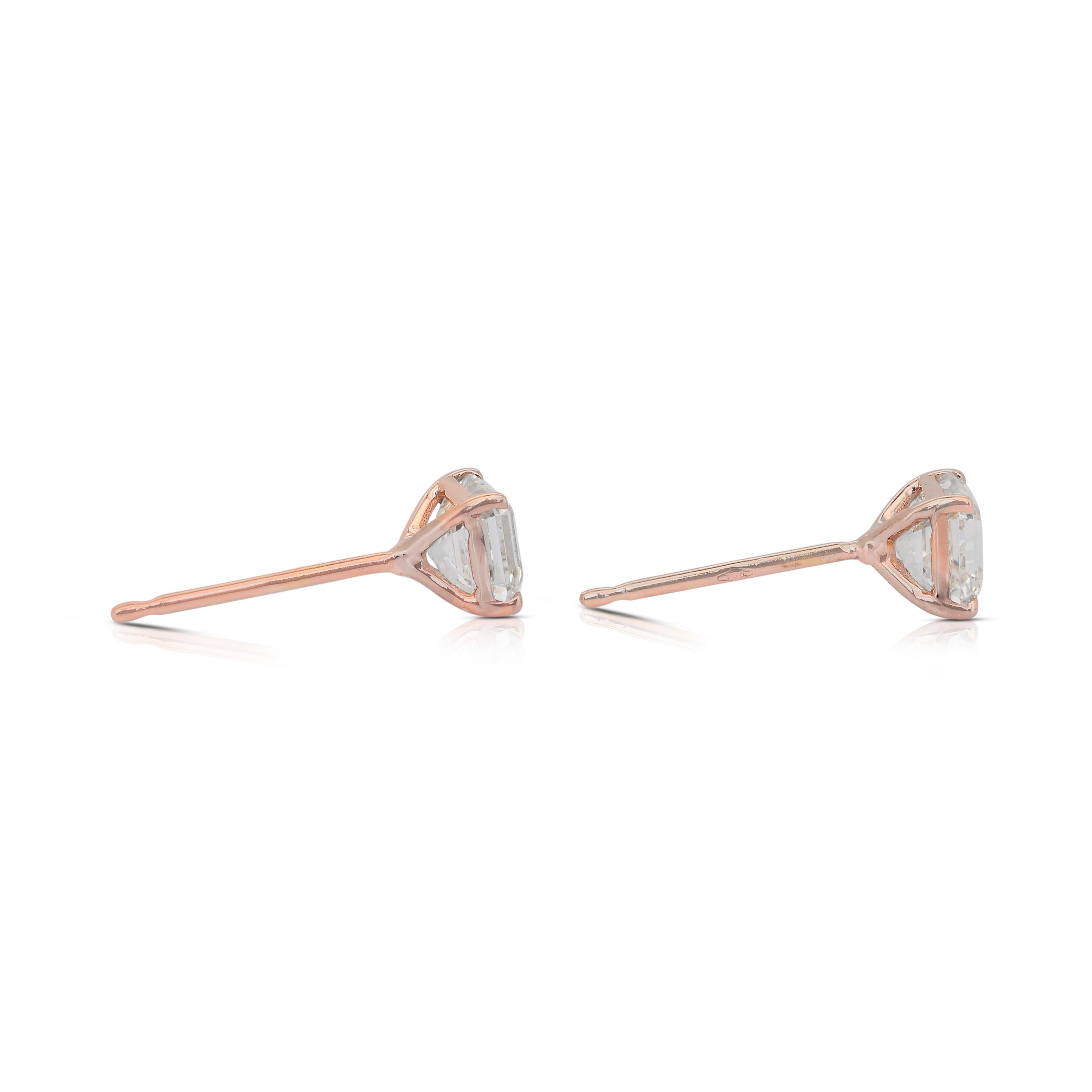 Classic 2.03ct Diamonds Stud Earrings in 18k Rose Gold - IGI Certified For Sale 2