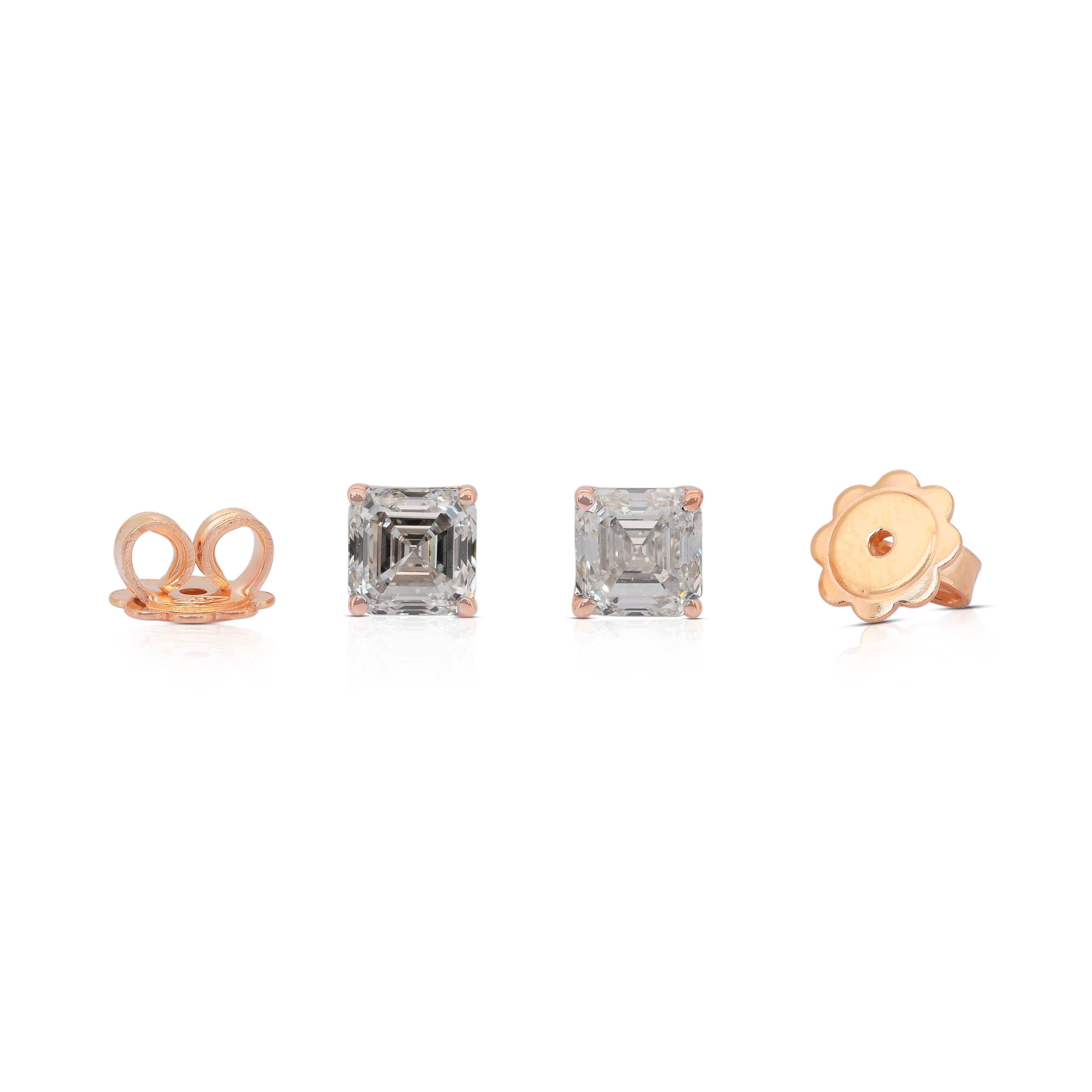 Classic 2.03ct Diamonds Stud Earrings in 18k Rose Gold - IGI Certified For Sale 4