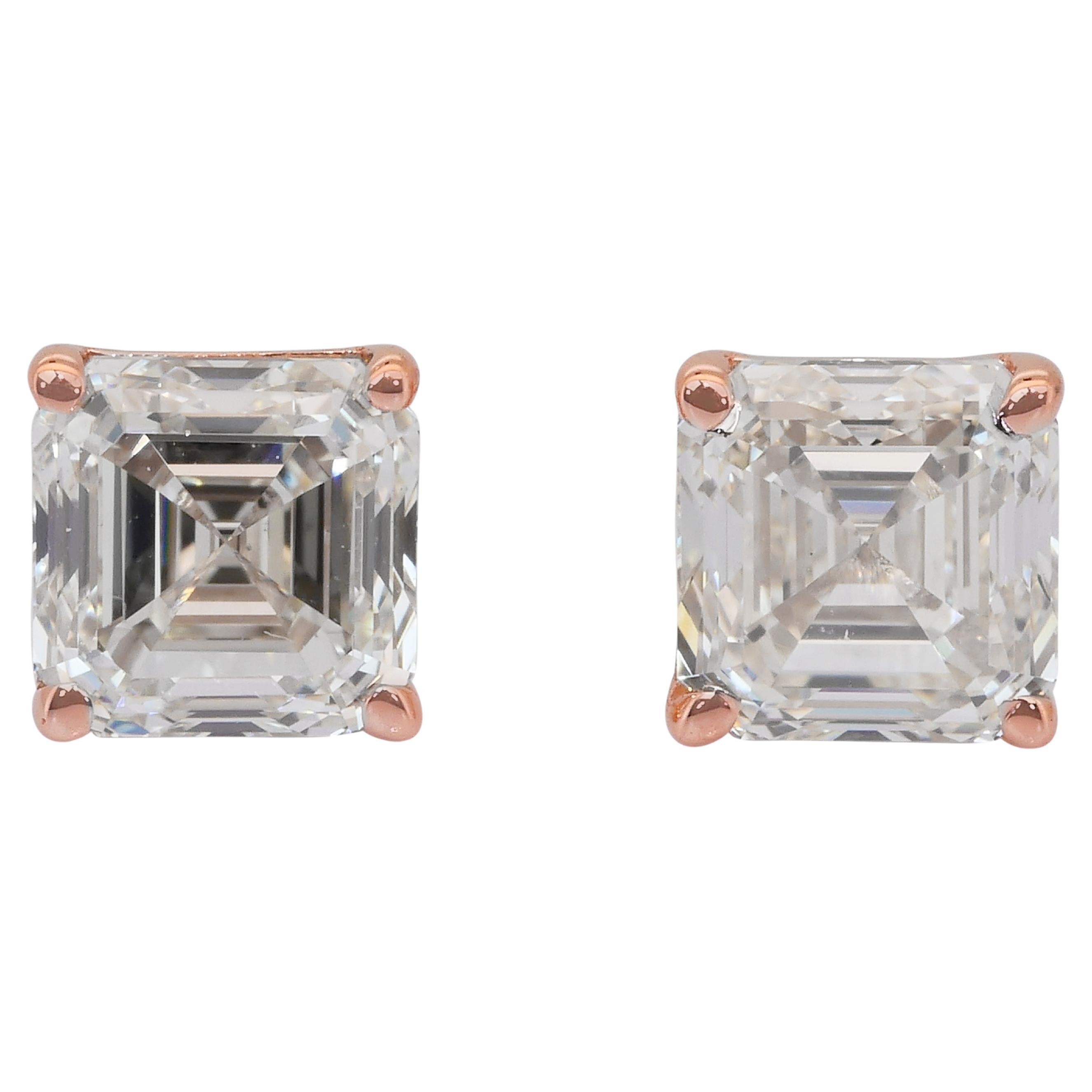Classic 2.03ct Diamonds Stud Earrings in 18k Rose Gold - IGI Certified For Sale