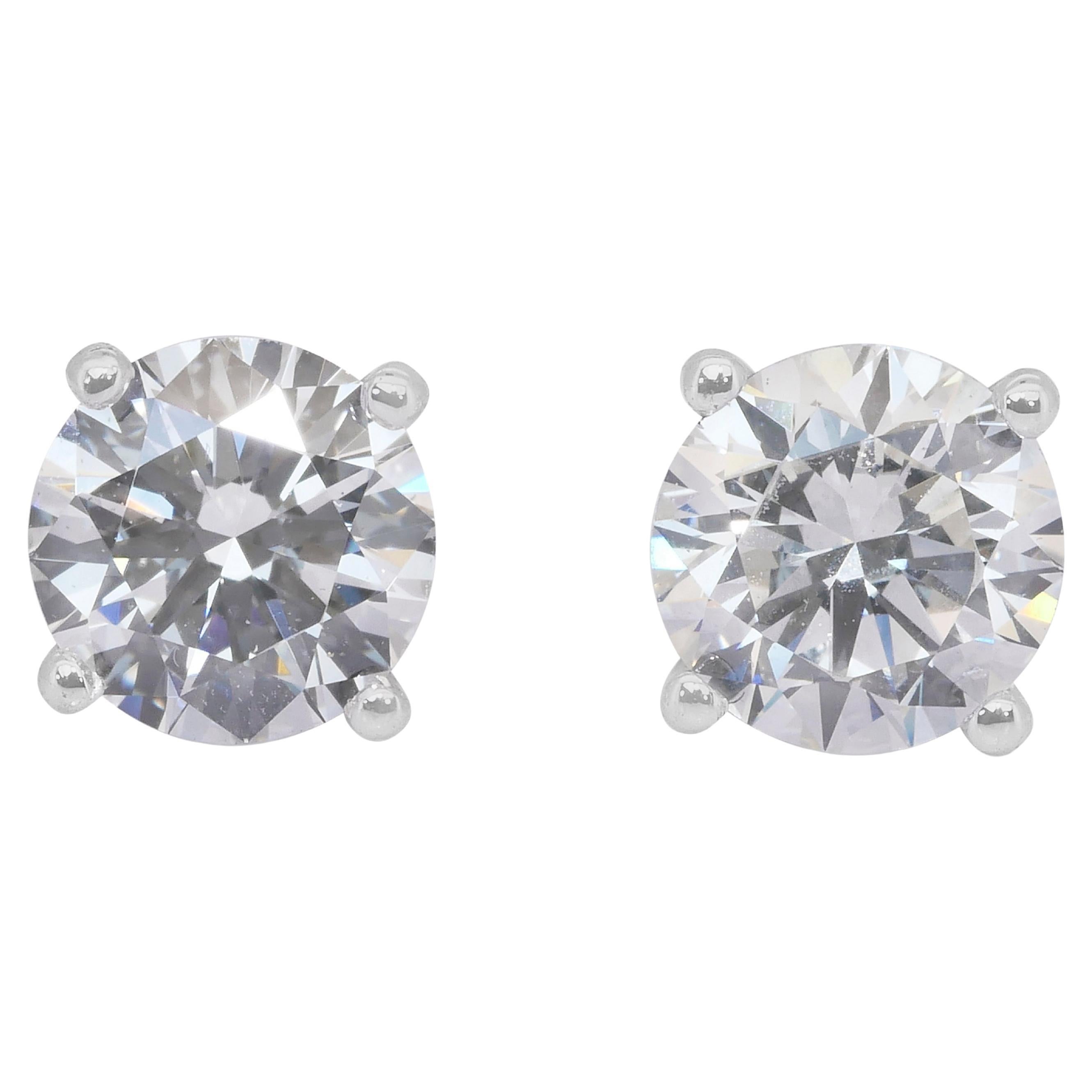 Classic 2.03ct Diamonds Stud Earrings in 18k White Gold - IGI Certified
