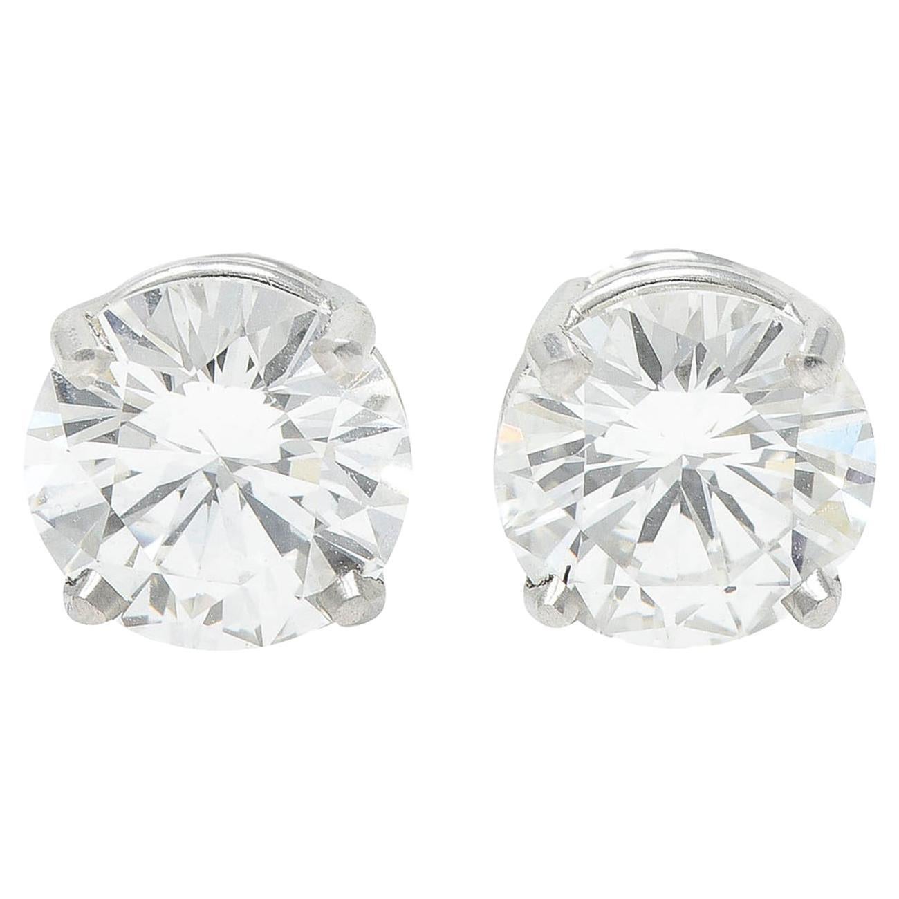 18 Karat White Gold Vintage Diamond Stud Earrings Est. 1.12 Carat