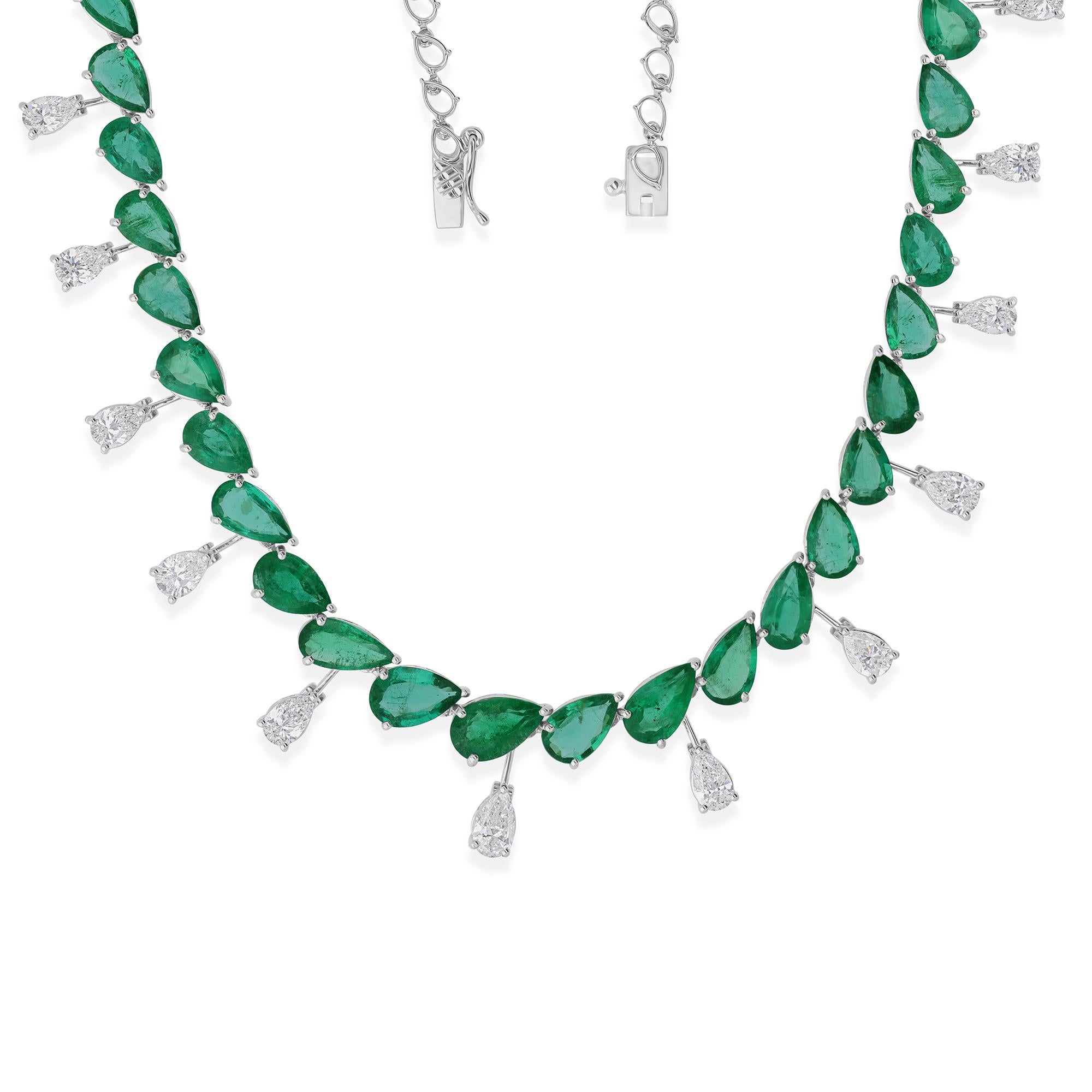 Collar Gargantilla Clásico Esmeralda 20,55ct con Gotas de Diamantes 4,64ct Oro Blanco 18k Art Decó en venta