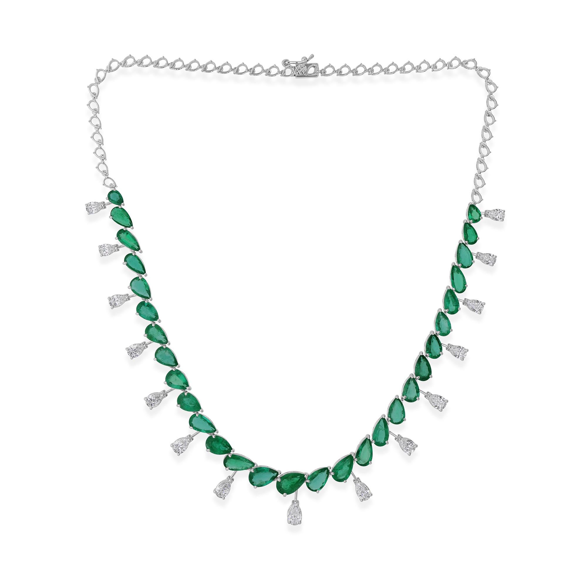 Collar Gargantilla Clásico Esmeralda 20,55ct con Gotas de Diamantes 4,64ct Oro Blanco 18k en Nuevo estado para la venta en Diera, Dubai