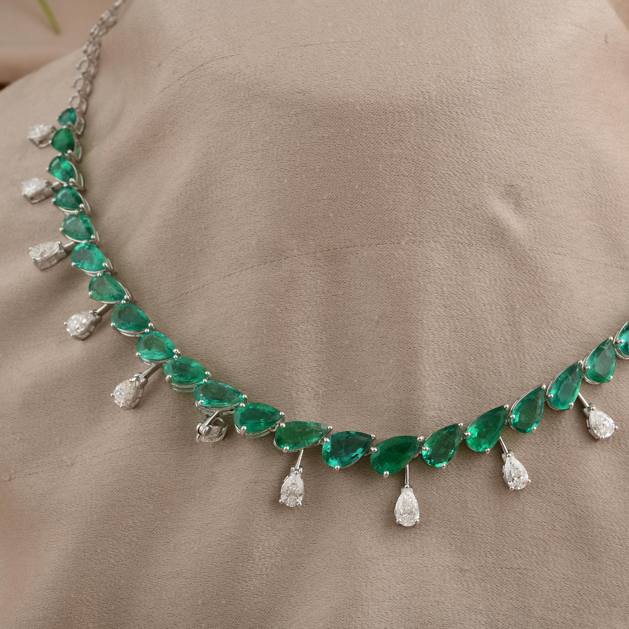 De las mujeres Collar Gargantilla Clásico Esmeralda 20,55ct con Gotas de Diamantes 4,64ct Oro Blanco 18k en venta