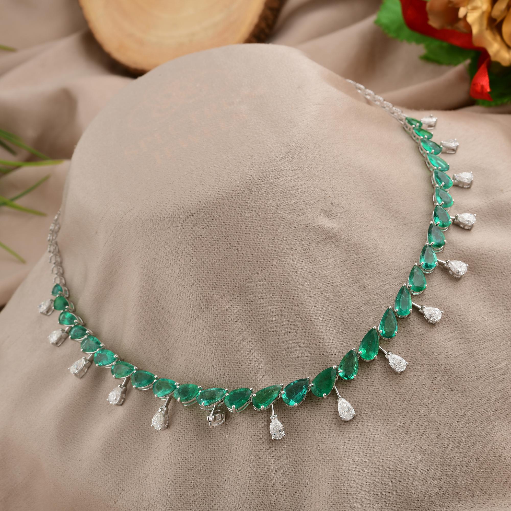 Collar Gargantilla Clásico Esmeralda 20,55ct con Gotas de Diamantes 4,64ct Oro Blanco 18k en venta 1
