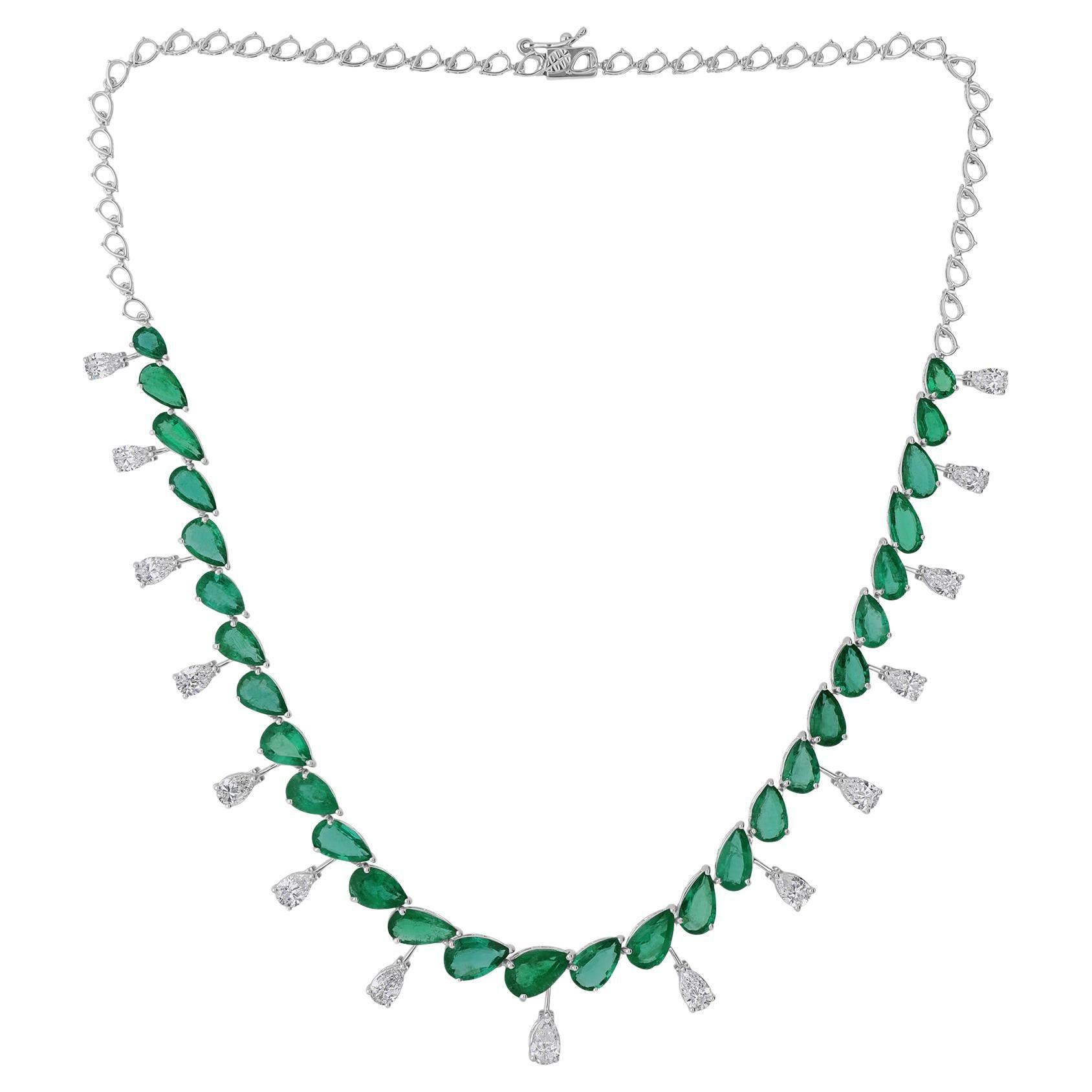 Collar Gargantilla Clásico Esmeralda 20,55ct con Gotas de Diamantes 4,64ct Oro Blanco 18k en venta