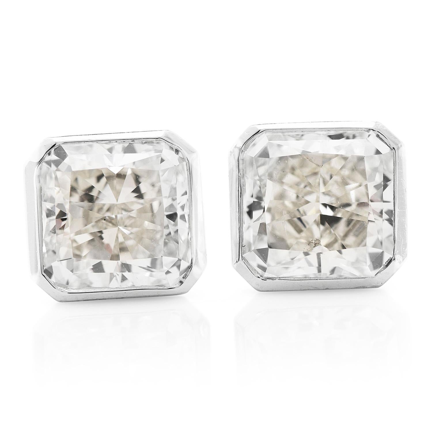Every woman desires a pair of noticeable and striking diamond stud earrings. 

These exquisite Asscher Cut Diamond & Platinum Earrings, are an obvious choice! 

These elegant and bright earrings are crafted in a Platinum, bezel setting.  There are