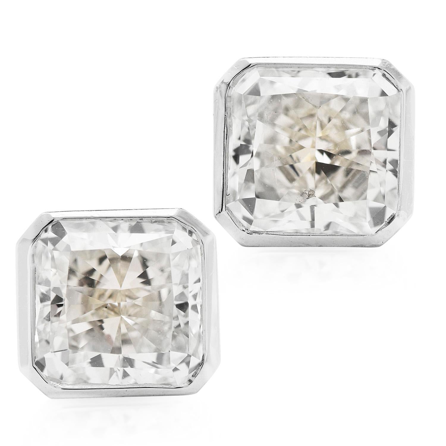 Modern 21ST Century Asscher Cut Diamond Platinum Stud Earrings