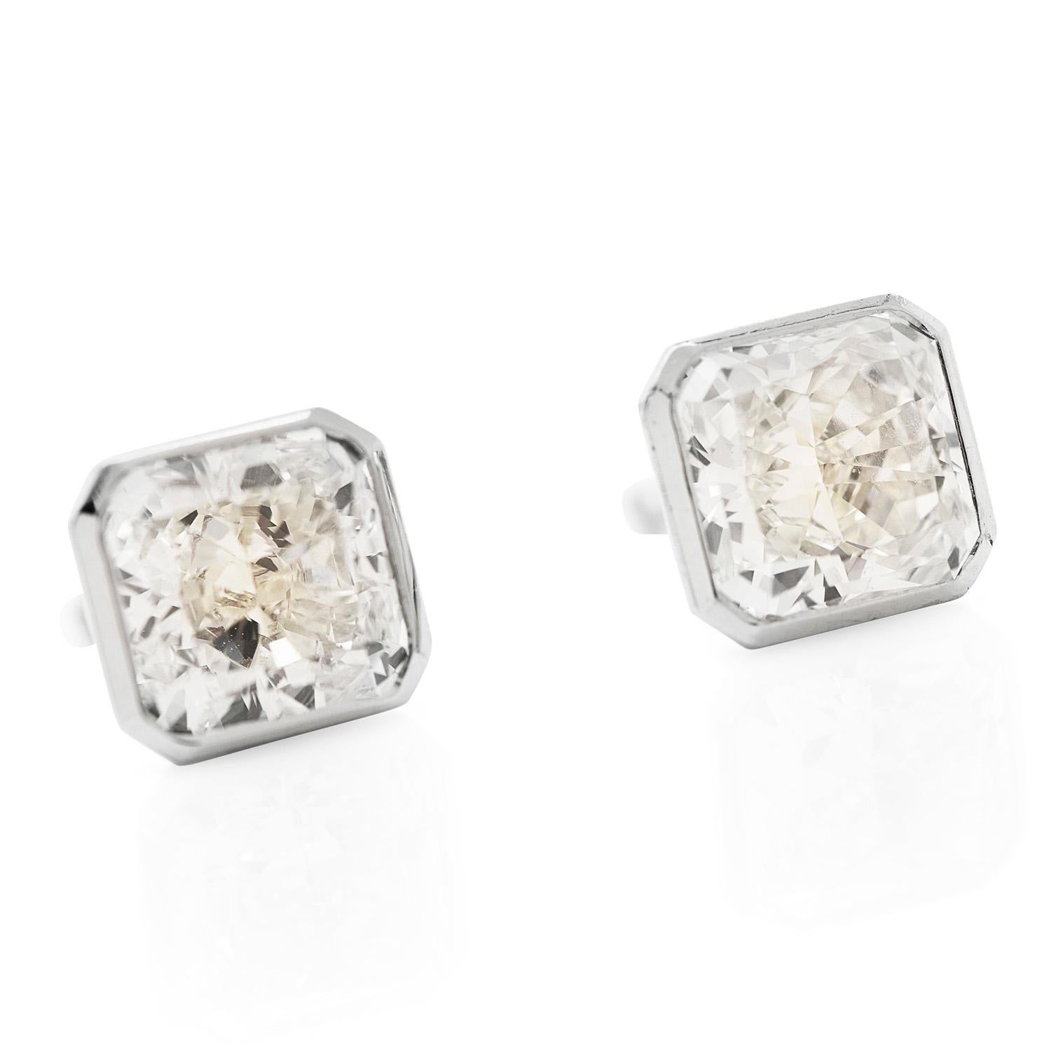 21ST Century Asscher Cut Diamond Platinum Stud Earrings In Excellent Condition In Miami, FL