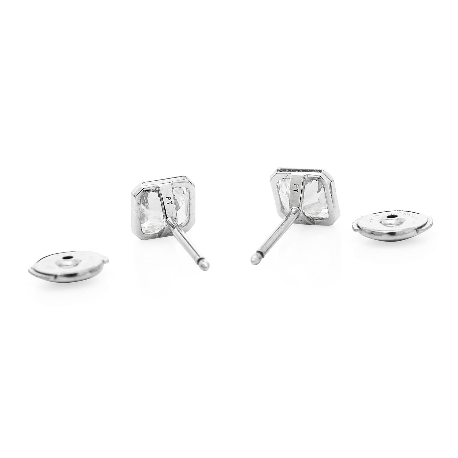 Women's or Men's 21ST Century Asscher Cut Diamond Platinum Stud Earrings