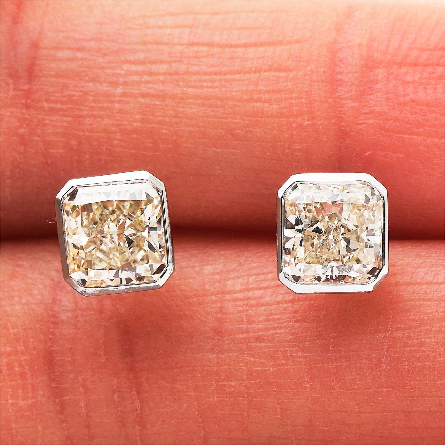 21ST Century Asscher Cut Diamond Platinum Stud Earrings 1