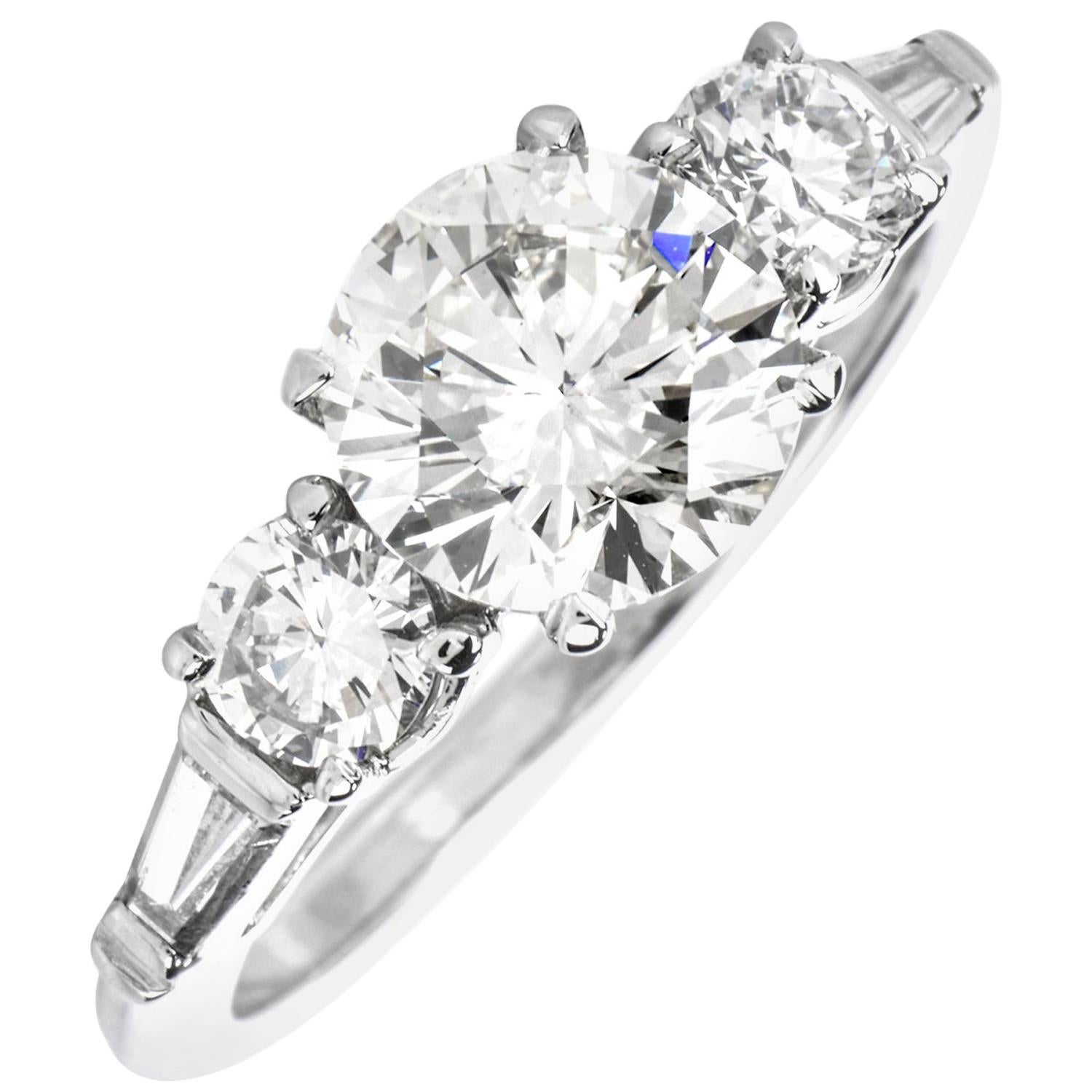 Classic 2.11 Round and Baguette Diamond Platinum Engagement Ring