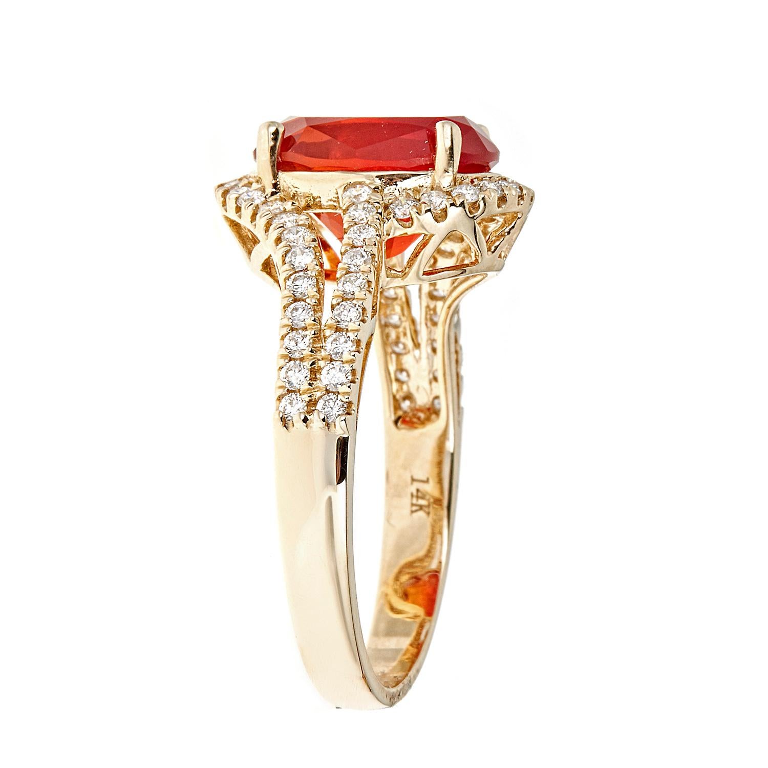 Art Deco Classic 2.17 Carat Oval-Cut Fire Opal Accented with White Diamond 14k Yg Ring For Sale