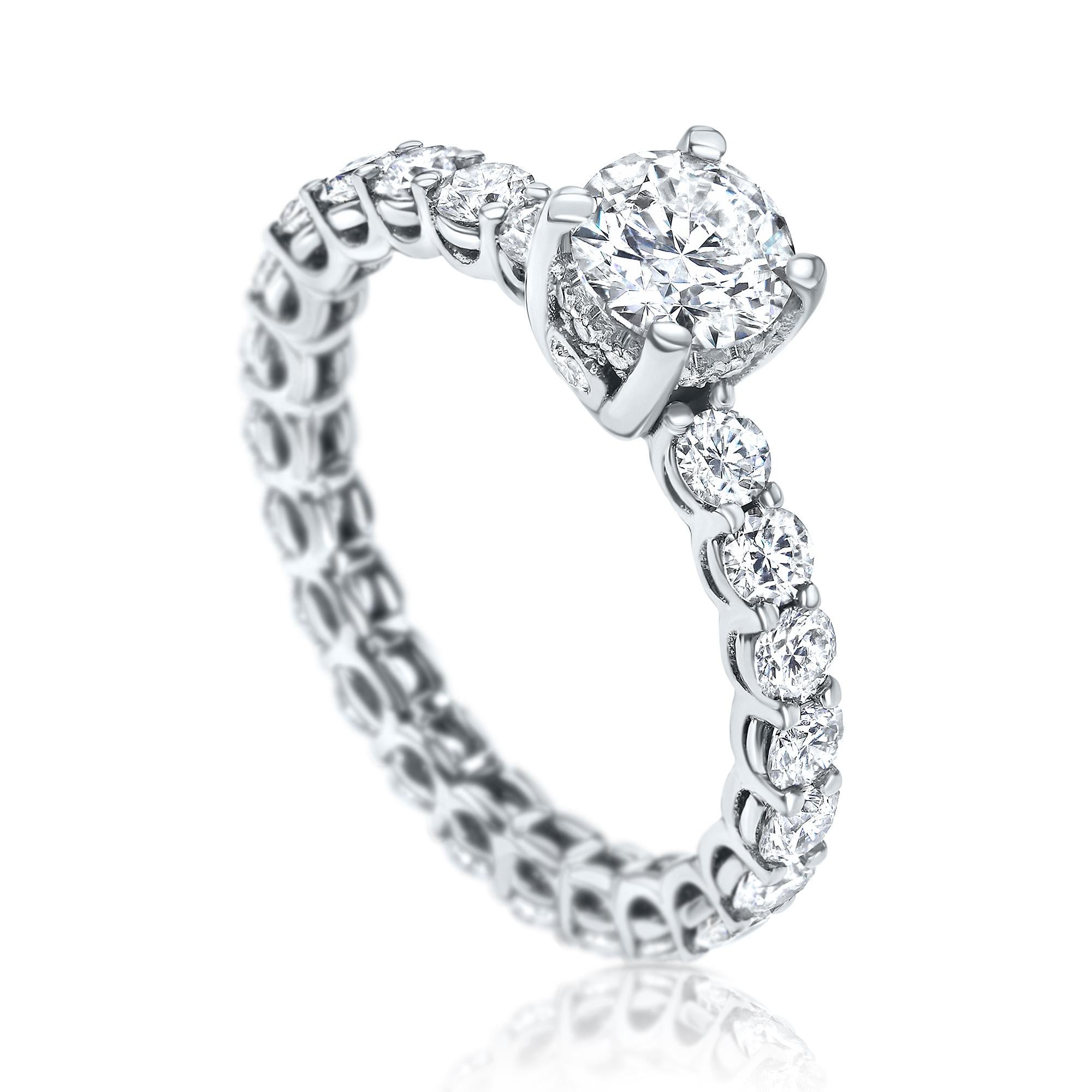 Round Cut Classic 2.24 Carat Melanya Diamond Ring in 14 Karat White Gold - Shlomit Rogel For Sale