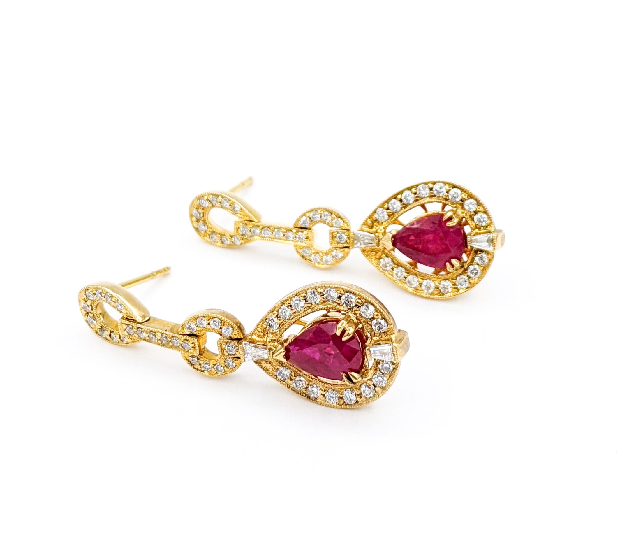 Modern Classic 2.73ctw Ruby and Diamond Drop Earrings For Sale