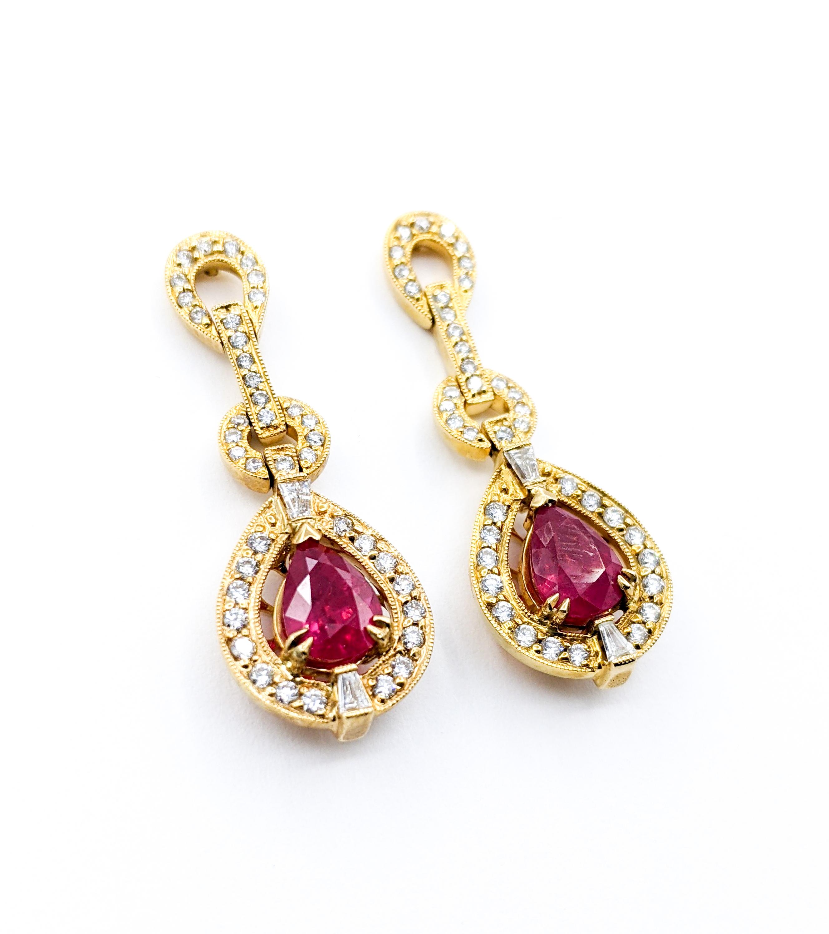 Women's Classic 2.73ctw Ruby and Diamond Drop Earrings For Sale