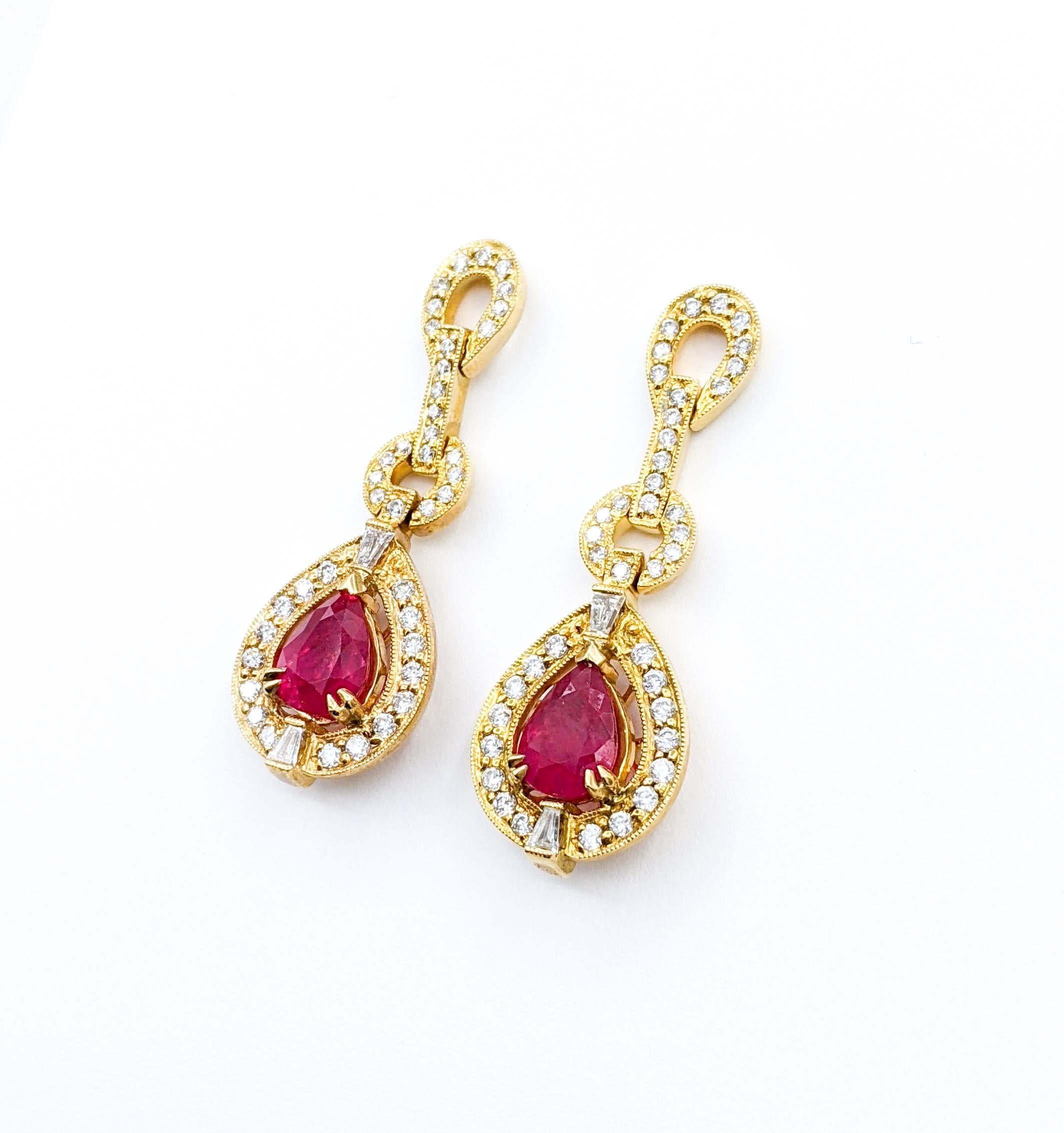 Classic 2.73ctw Ruby and Diamond Drop Earrings For Sale 1