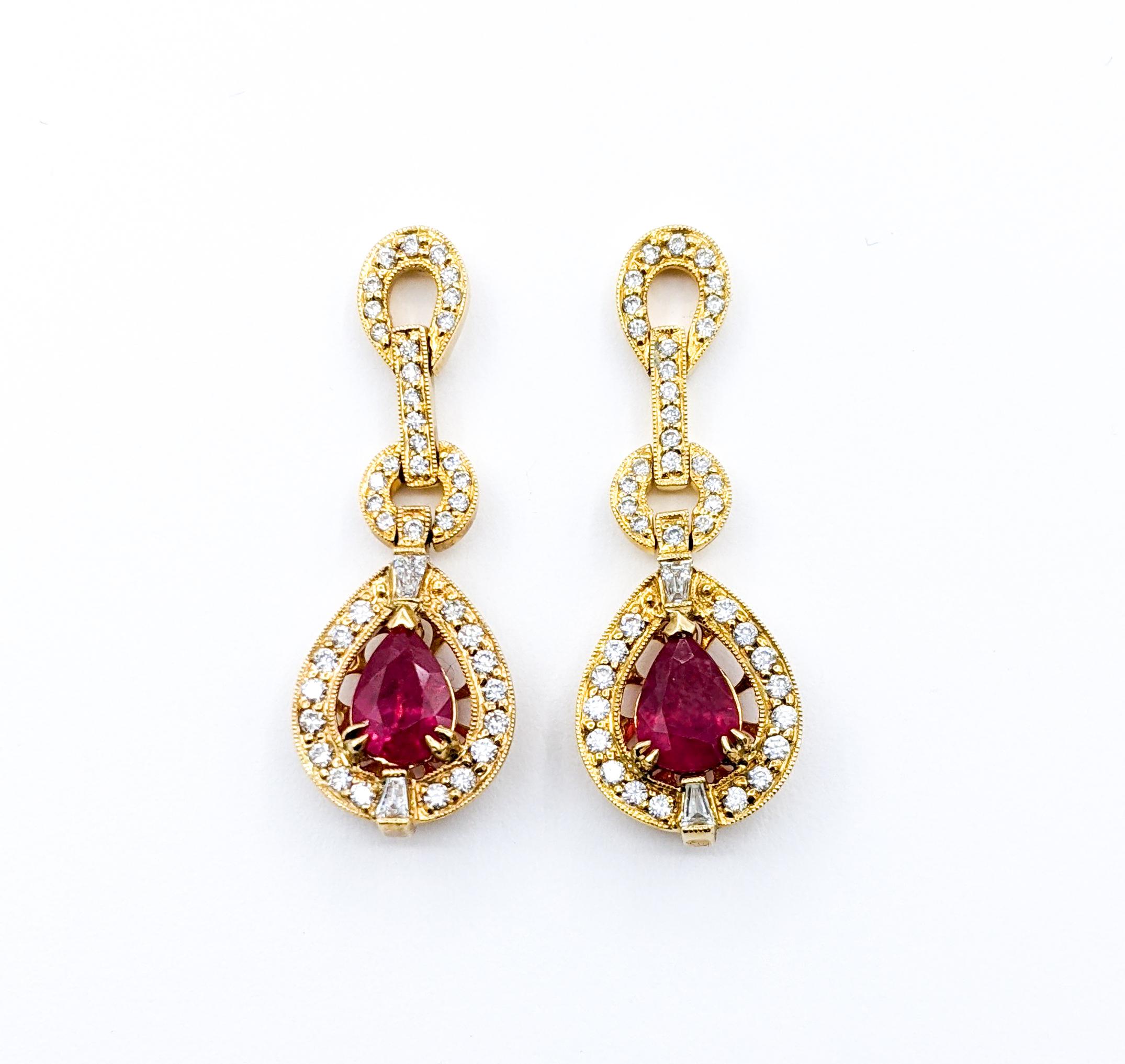 Classic 2.73ctw Ruby and Diamond Drop Earrings For Sale 2