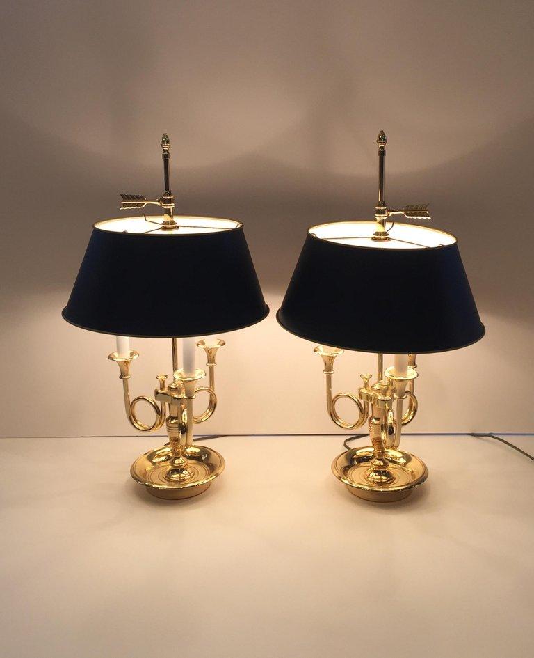 Classic 3 Arm Brass French Horn Style Table Lamp by Baldwin at 1stDibs