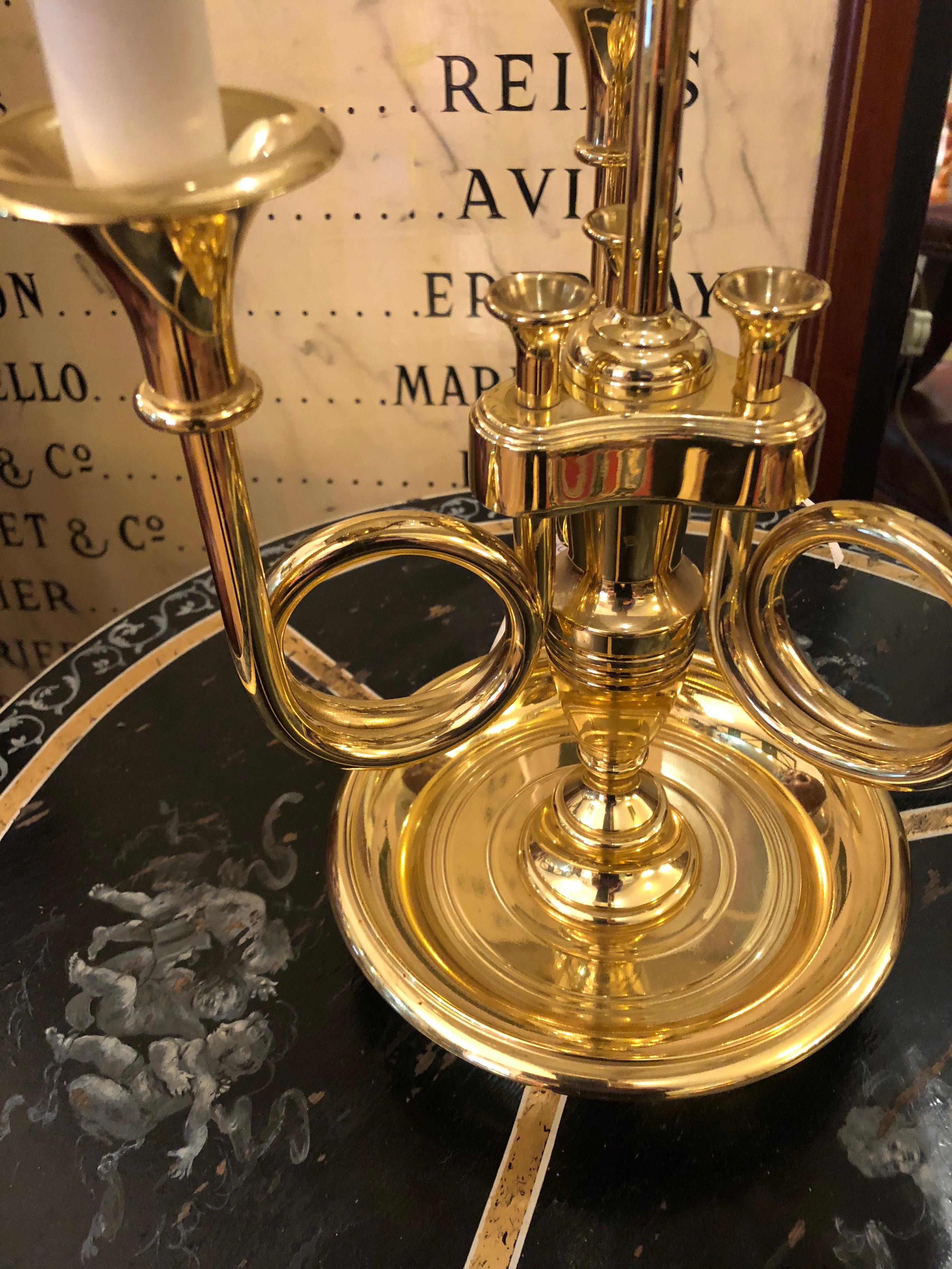 Late 20th Century Classic 3 Arm Brass French Horn Style Table Lamp by Baldwin