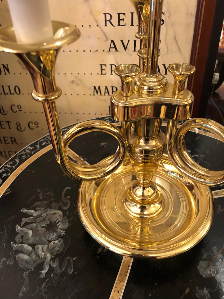 Classic 3 Arm Brass French Horn Style Table Lamp by Baldwin at 1stDibs