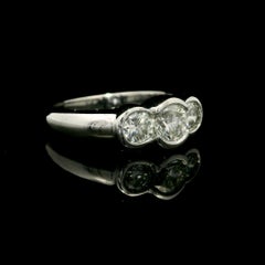 Classic 3 Stone 14k White Gold 1.0ct Half Bezel Set Diamond Engagement Band Ring