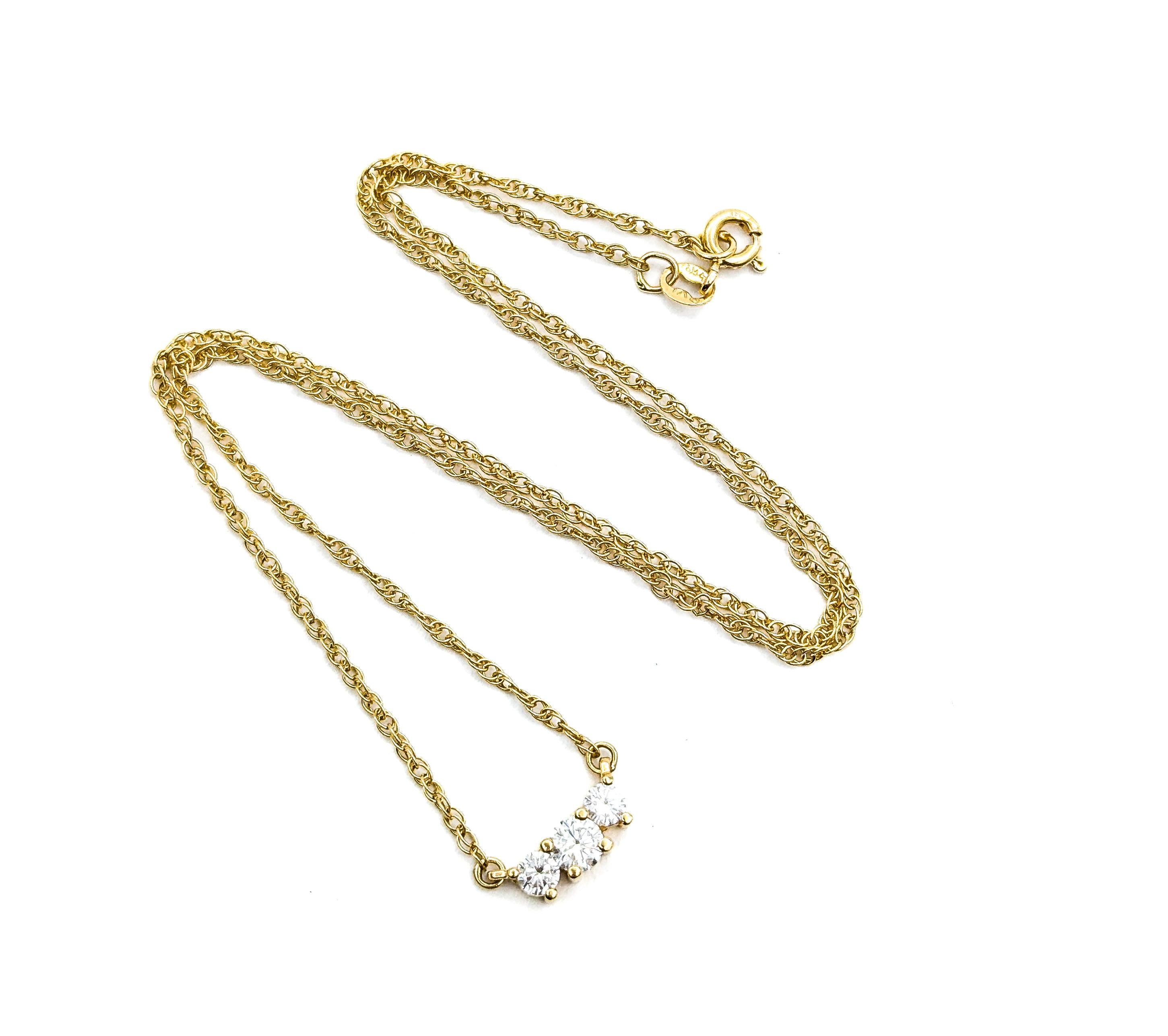 Classic 3 Stone Diamond Station Pendant Necklace in Yellow Gold 1