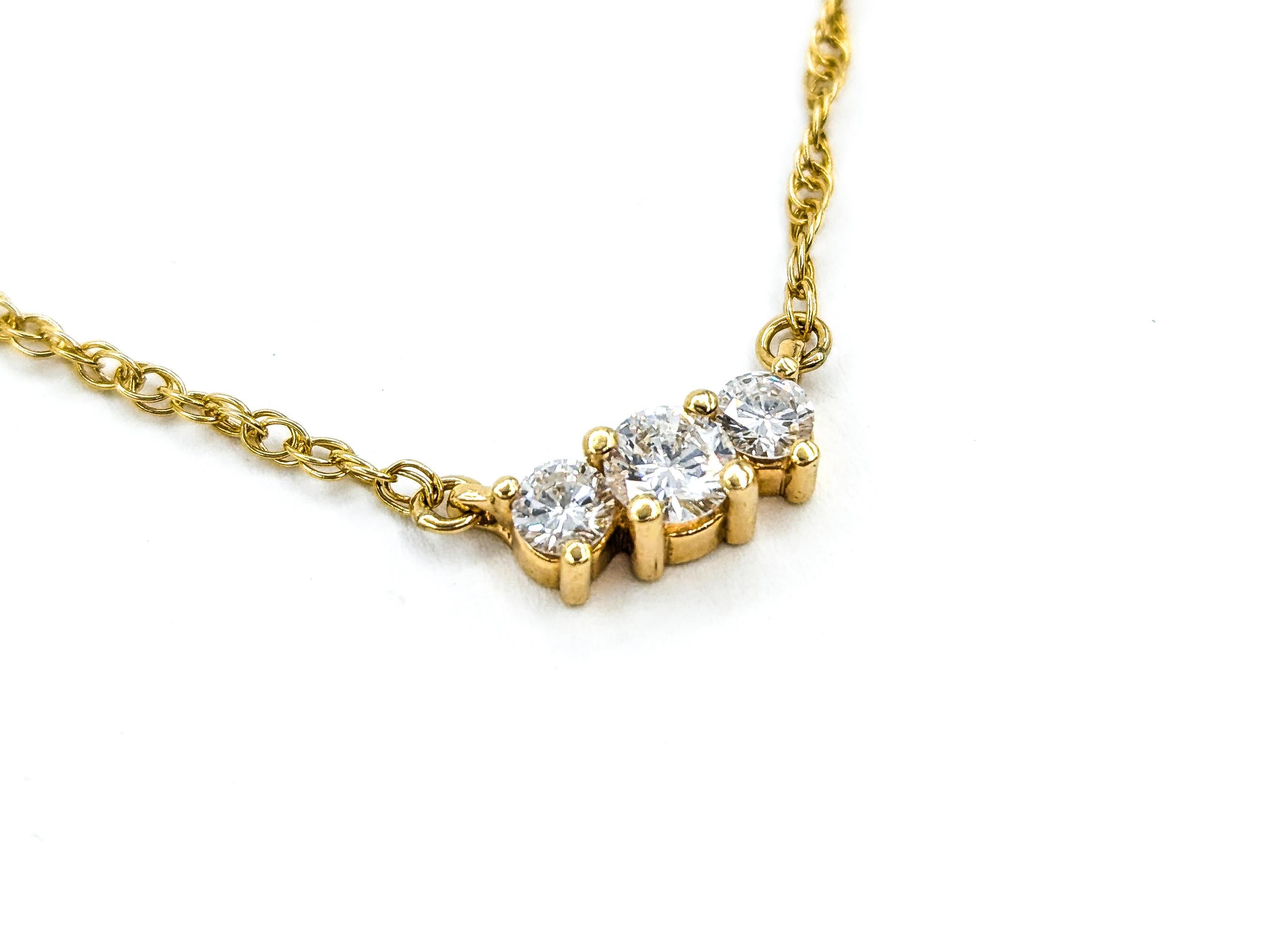 Classic 3 Stone Diamond Station Pendant Necklace in Yellow Gold 2