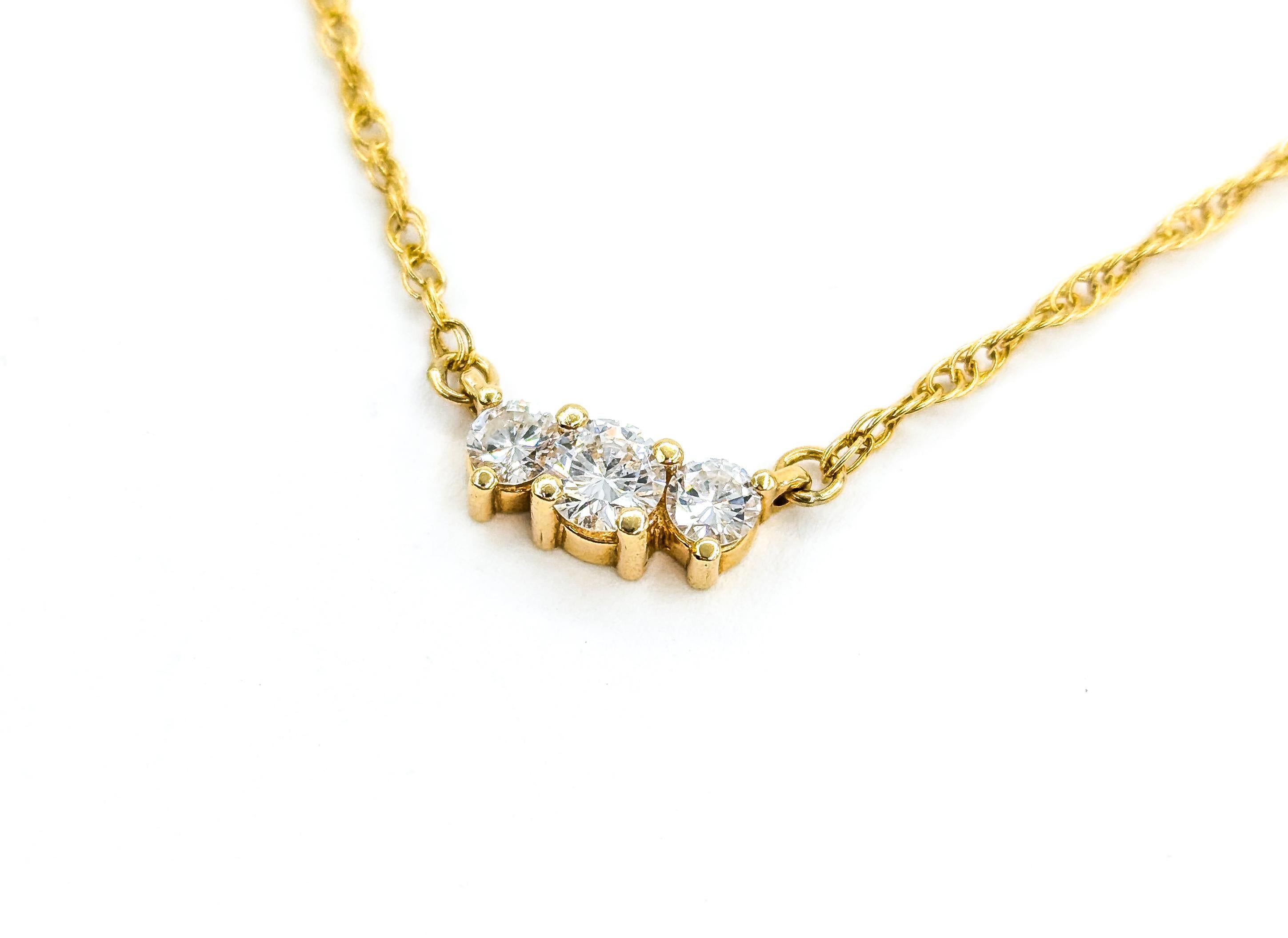 Classic 3 Stone Diamond Station Pendant Necklace in Yellow Gold 3