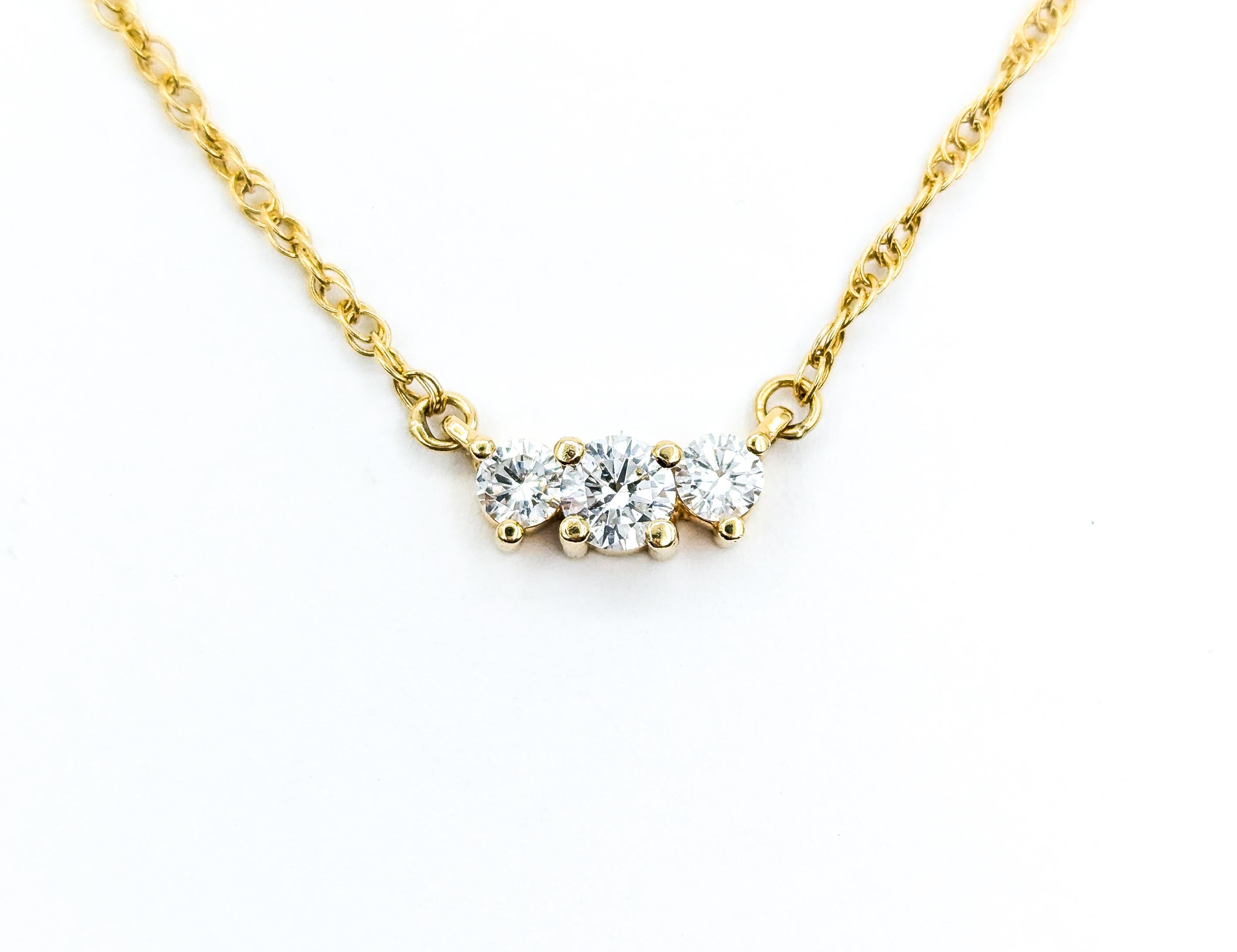 Classic 3 Stone Diamond Station Pendant Necklace in Yellow Gold 4