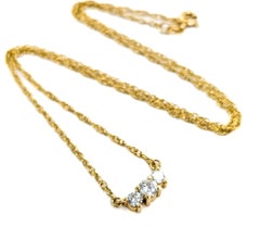 Classic 3 Stone Diamond Station Pendant Necklace in Yellow Gold