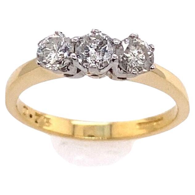 Classic 3-Stone Trilogy Ring, Set with 3-Diamonds 0.75ct in 18ct Yellow Gold For Sale