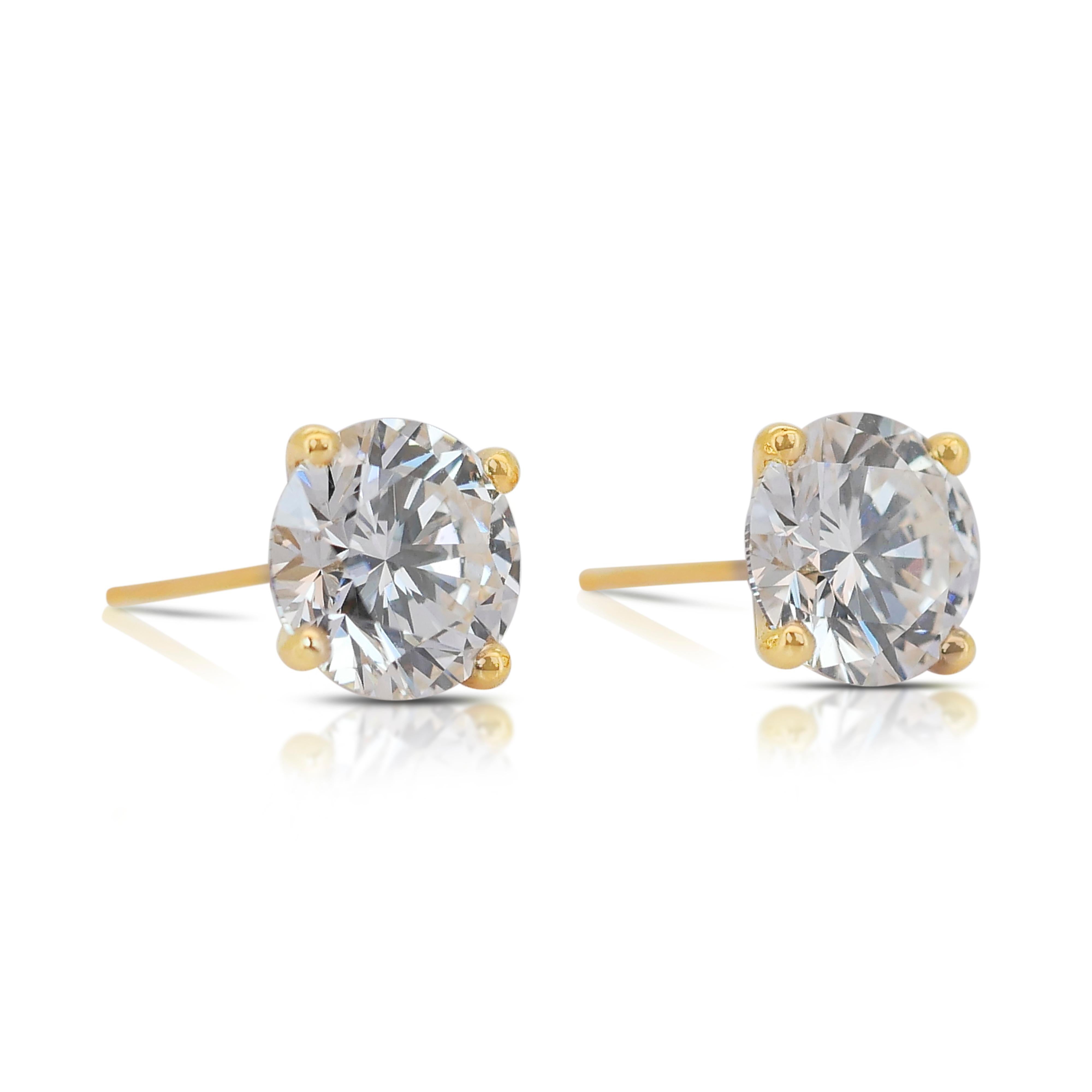 Round Cut Classic 3.00ct Triple Excellent Ideal Cut Diamonds Stud Earrings - GIA Certified