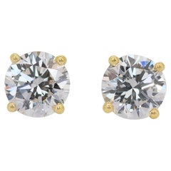 Classic 3.04ct Triple Excellent Ideal Cut Diamonds Stud Earrings