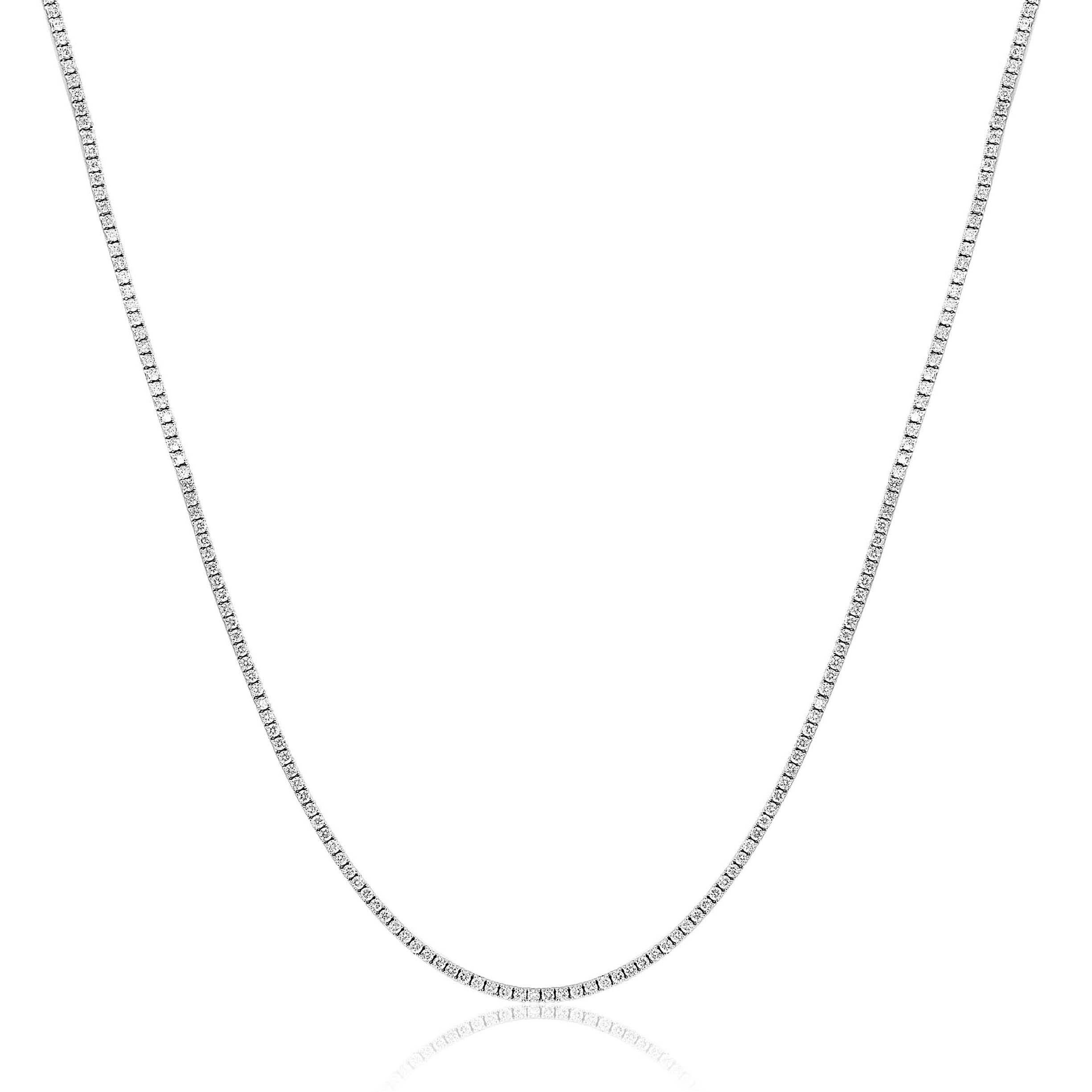 Beautifully handcrafted, classic, and timeless 4-prong setting tennis necklace. 

product Details:
length: 17