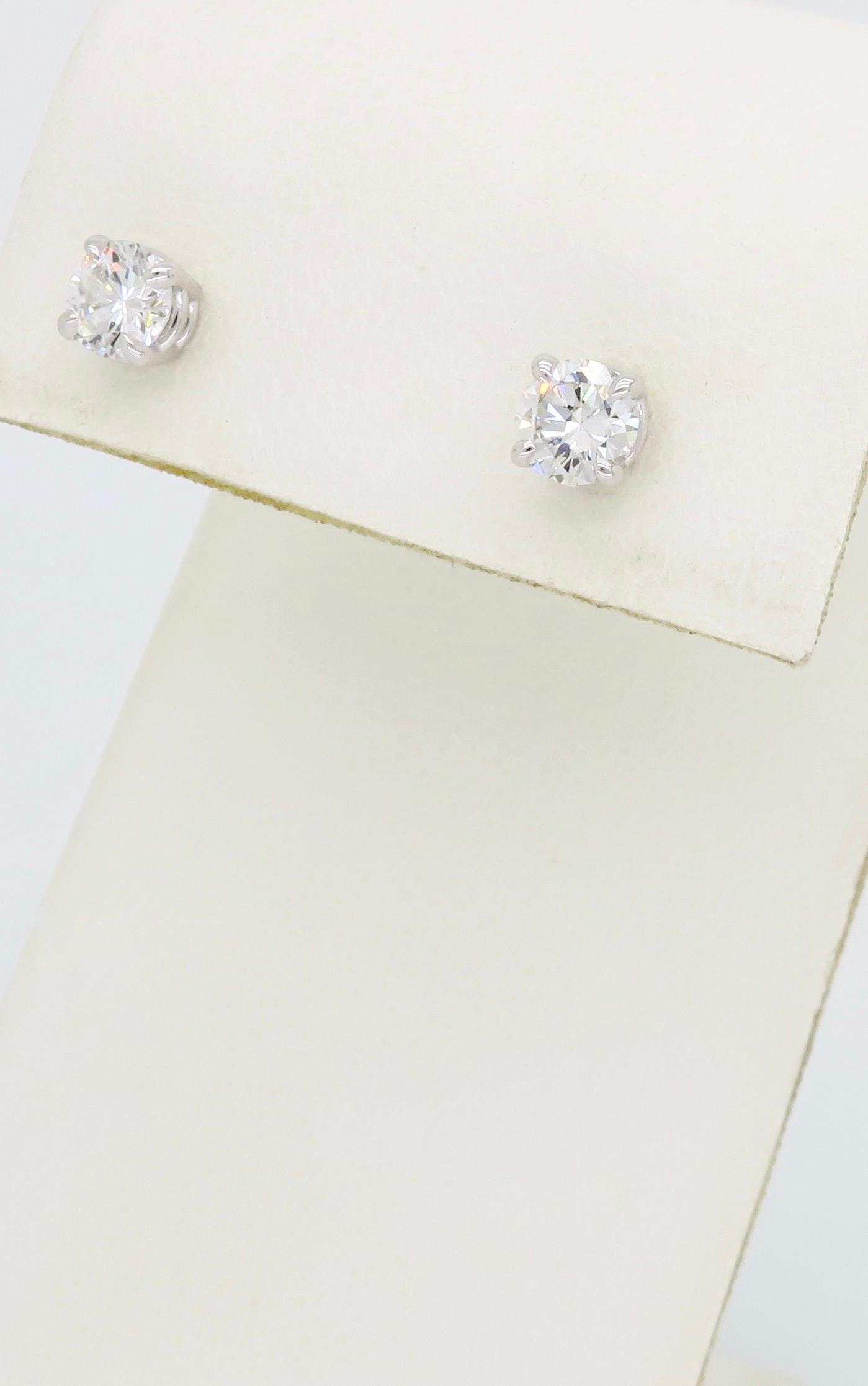 Classic 4-Prong Round Diamond Stud Earrings In New Condition In Webster, NY